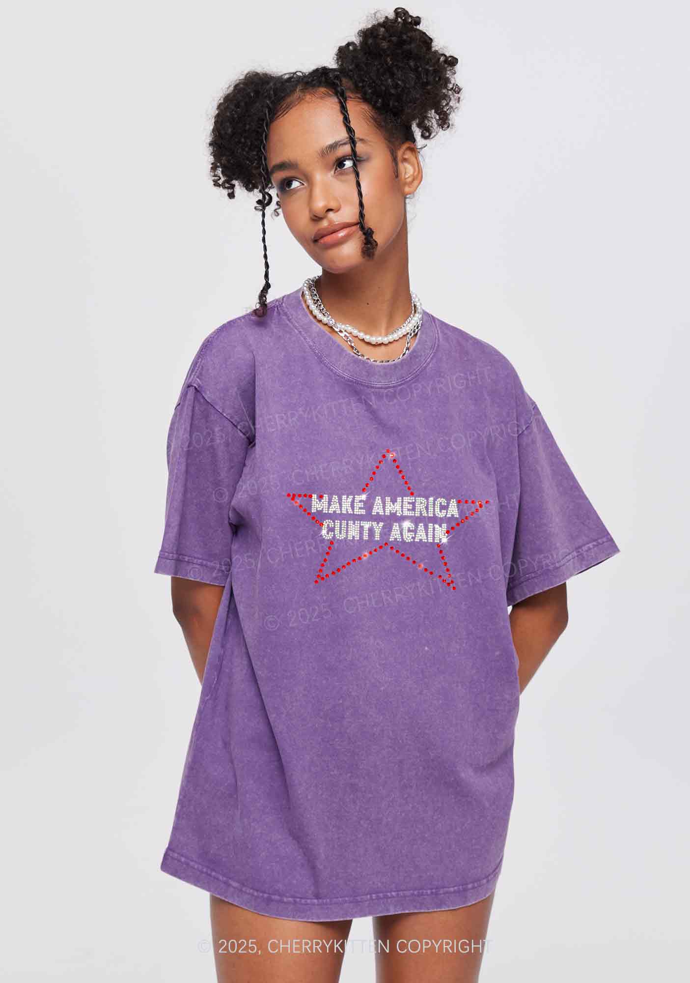 Rhinestone Make America Cxxty Again Y2K Shirts Washed Tee Cherrykitten - Image 2