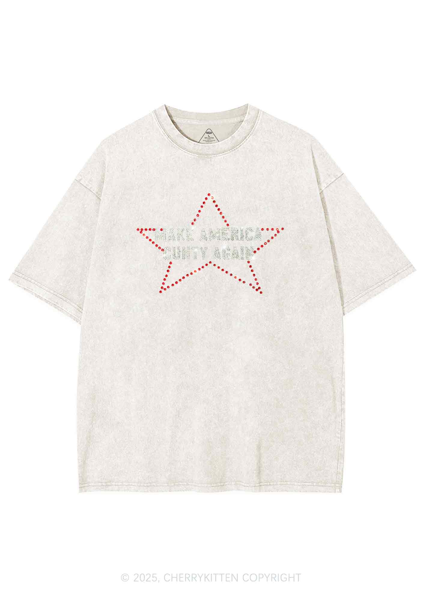 Rhinestone Make America Cxxty Again Y2K Shirts Washed Tee Cherrykitten - Image 3