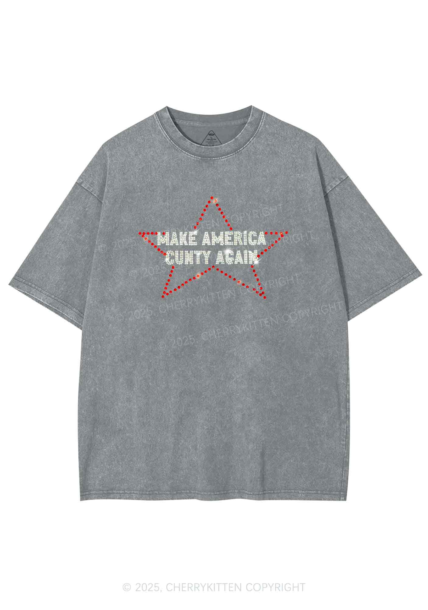 Rhinestone Make America Cxxty Again Y2K Shirts Washed Tee Cherrykitten - Image 7