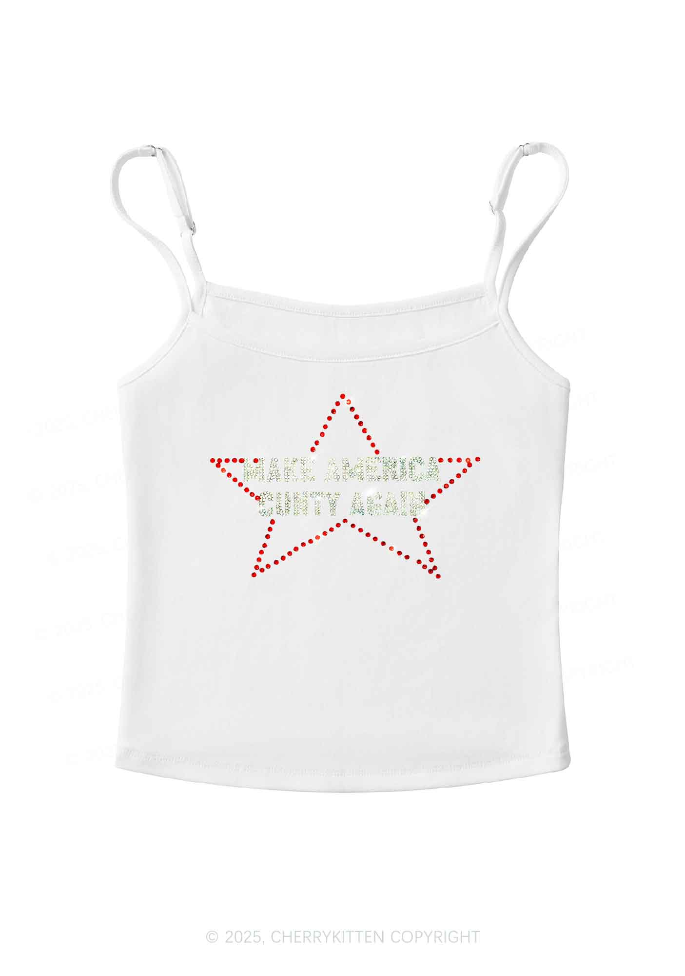Rhinestone Make America Cxxty Again Y2K Spaghetti Strap Cami Cherrykitten - Image 3