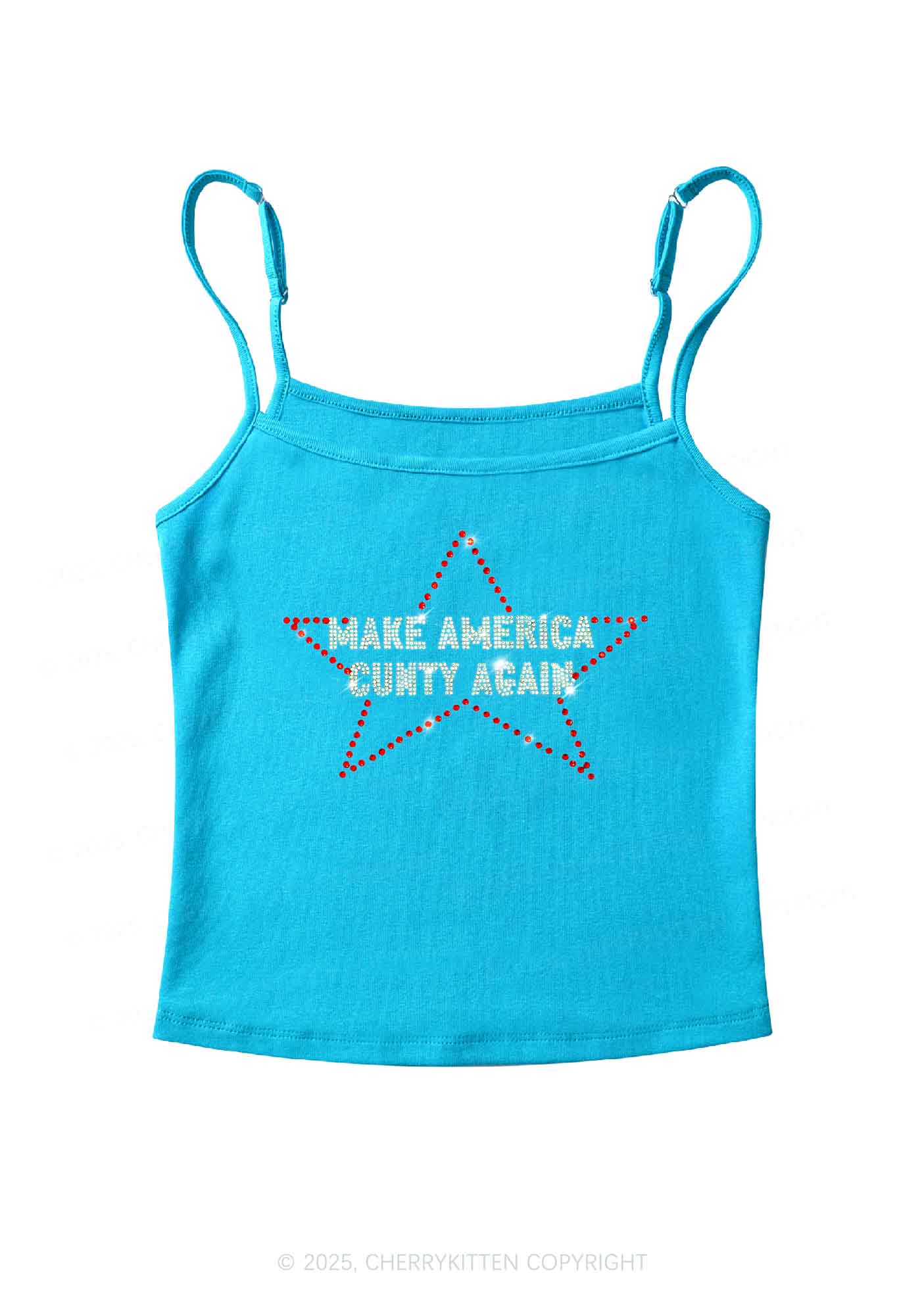 Rhinestone Make America Cxxty Again Y2K Spaghetti Strap Cami Cherrykitten - Image 4