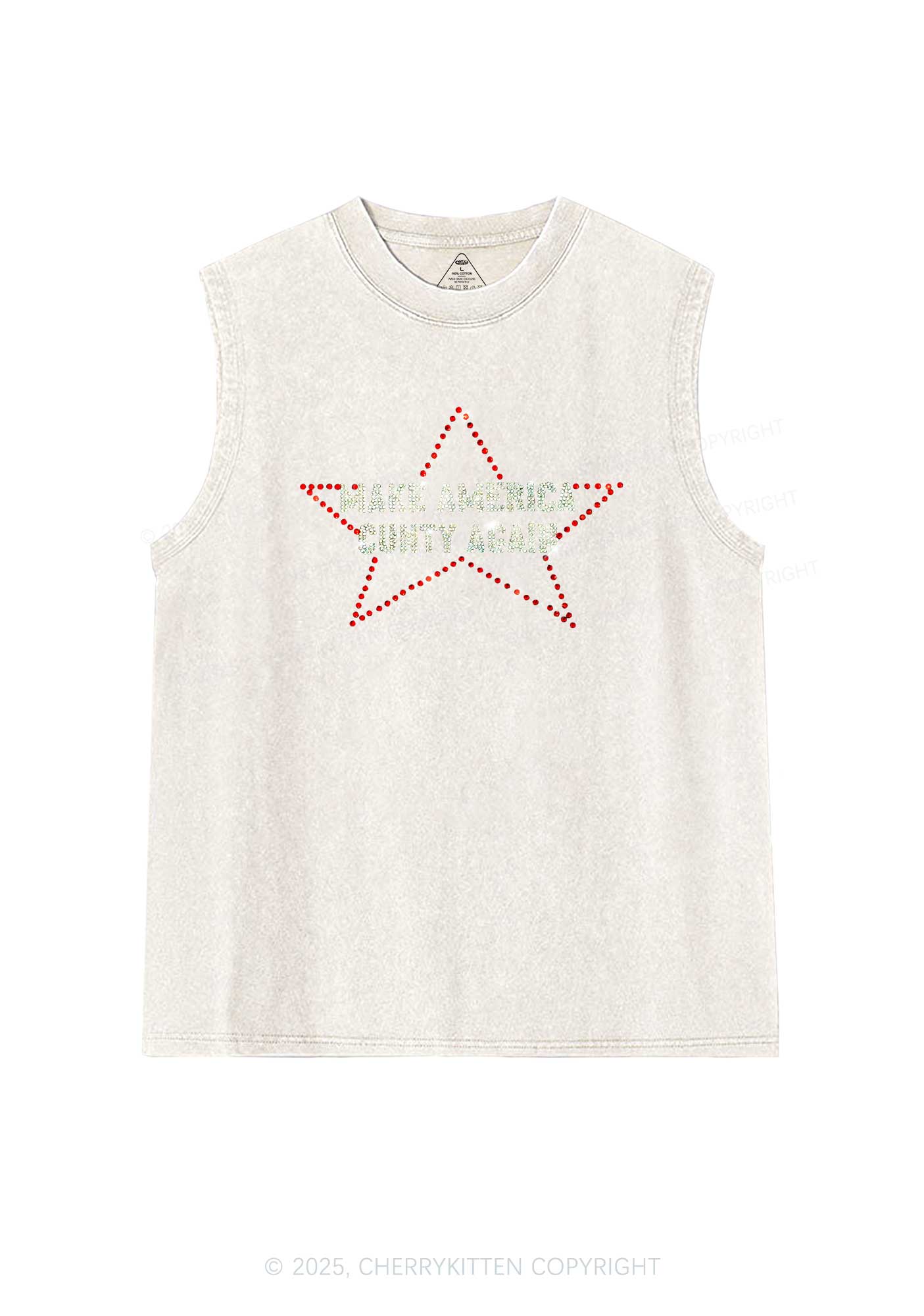 Rhinestone Make America Cxxty Again Y2K Washed Muscle Tank Cherrykitten - Image 3