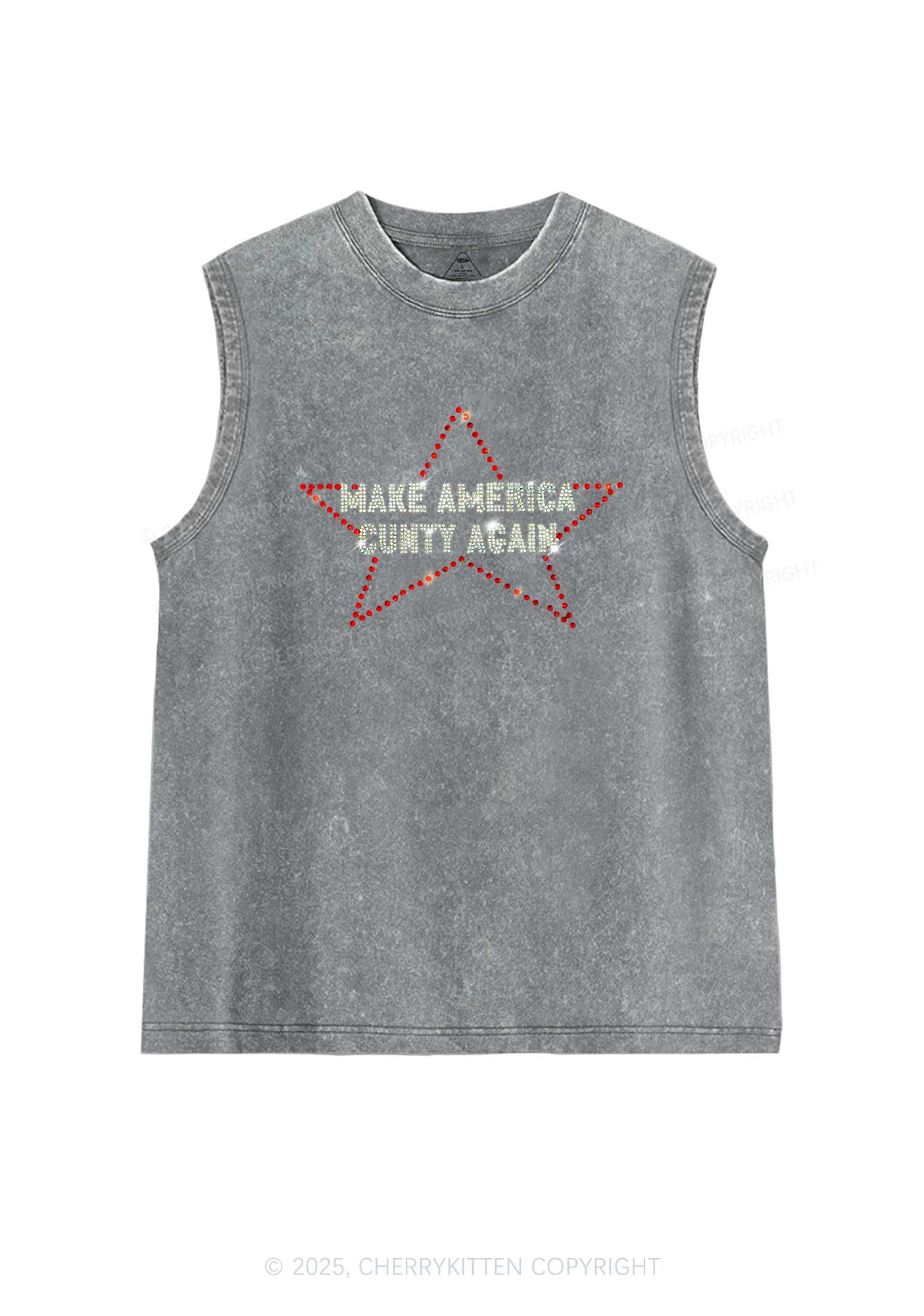 Rhinestone Make America Cxxty Again Y2K Washed Muscle Tank Cherrykitten - Image 5