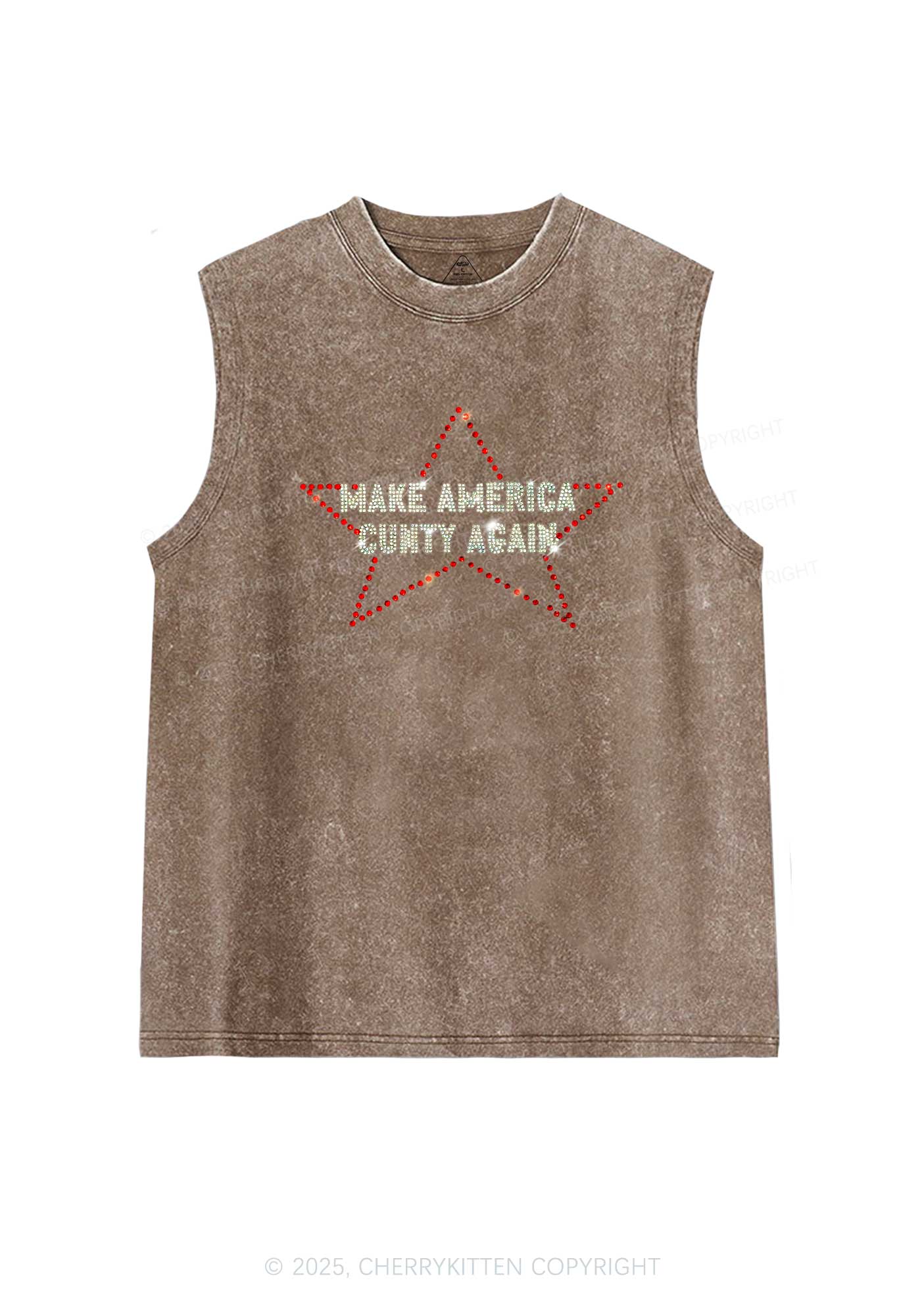 Rhinestone Make America Cxxty Again Y2K Washed Muscle Tank Cherrykitten - Image 6
