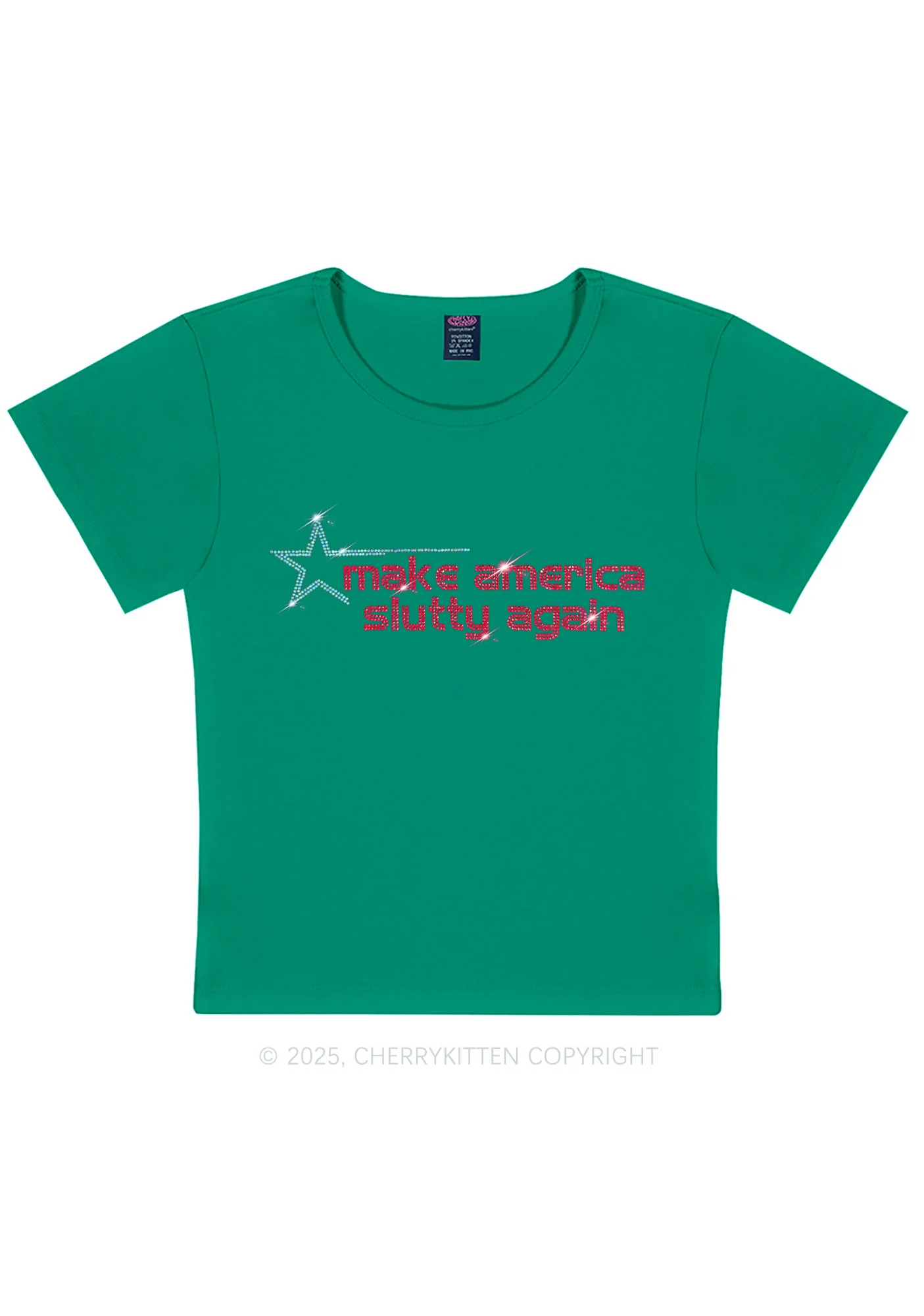 Rhinestone Make America Slxtty Again Y2K Baby Tee Cherrykitten - Image 10