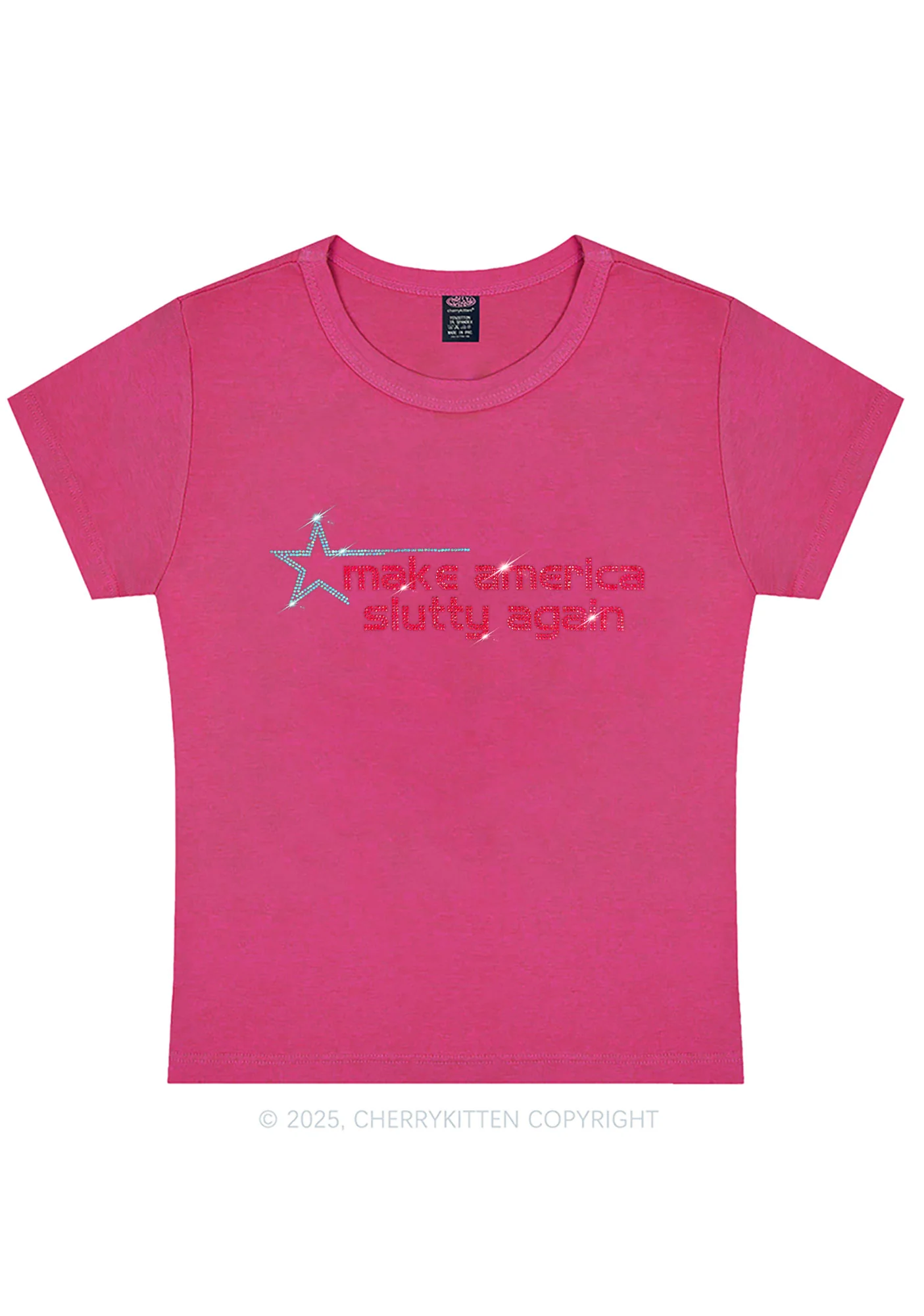 Rhinestone Make America Slxtty Again Y2K Baby Tee Cherrykitten - Image 11