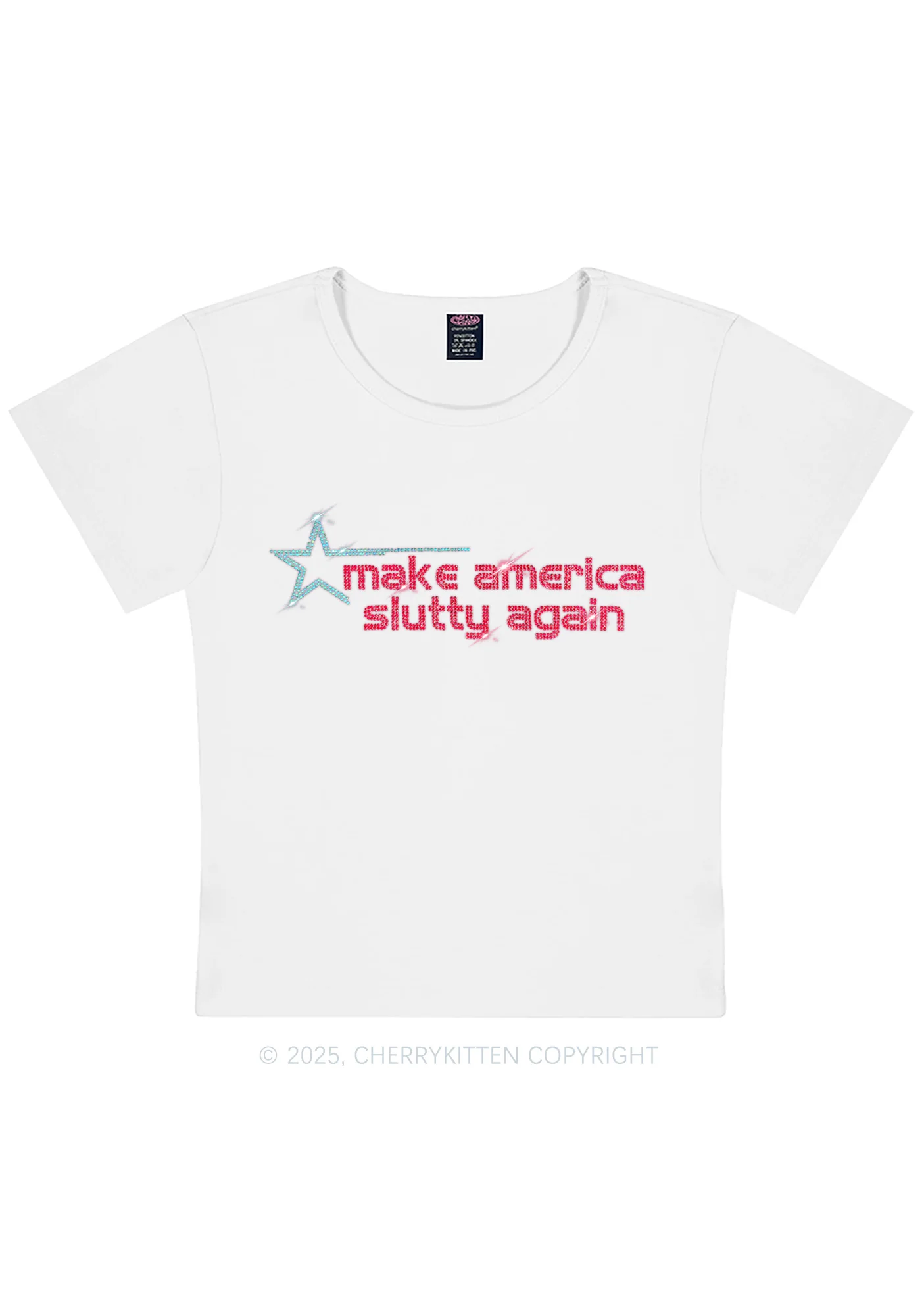 Rhinestone Make America Slxtty Again Y2K Baby Tee Cherrykitten - Image 4