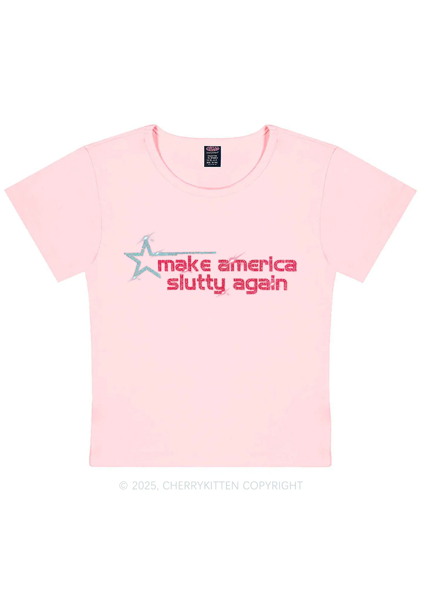 Rhinestone Make America Slxtty Again Y2K Baby Tee Cherrykitten - Image 5
