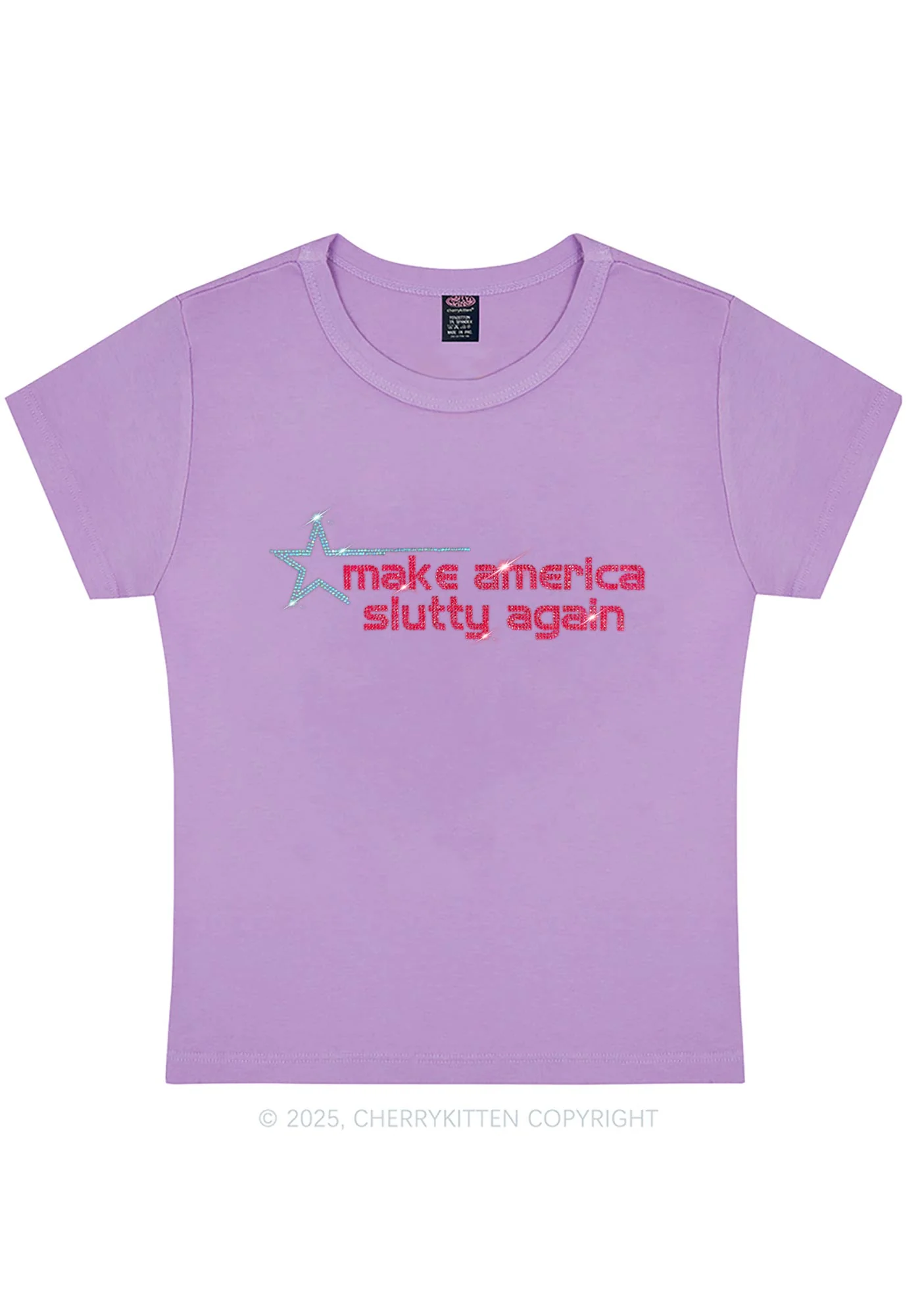 Rhinestone Make America Slxtty Again Y2K Baby Tee Cherrykitten - Image 6