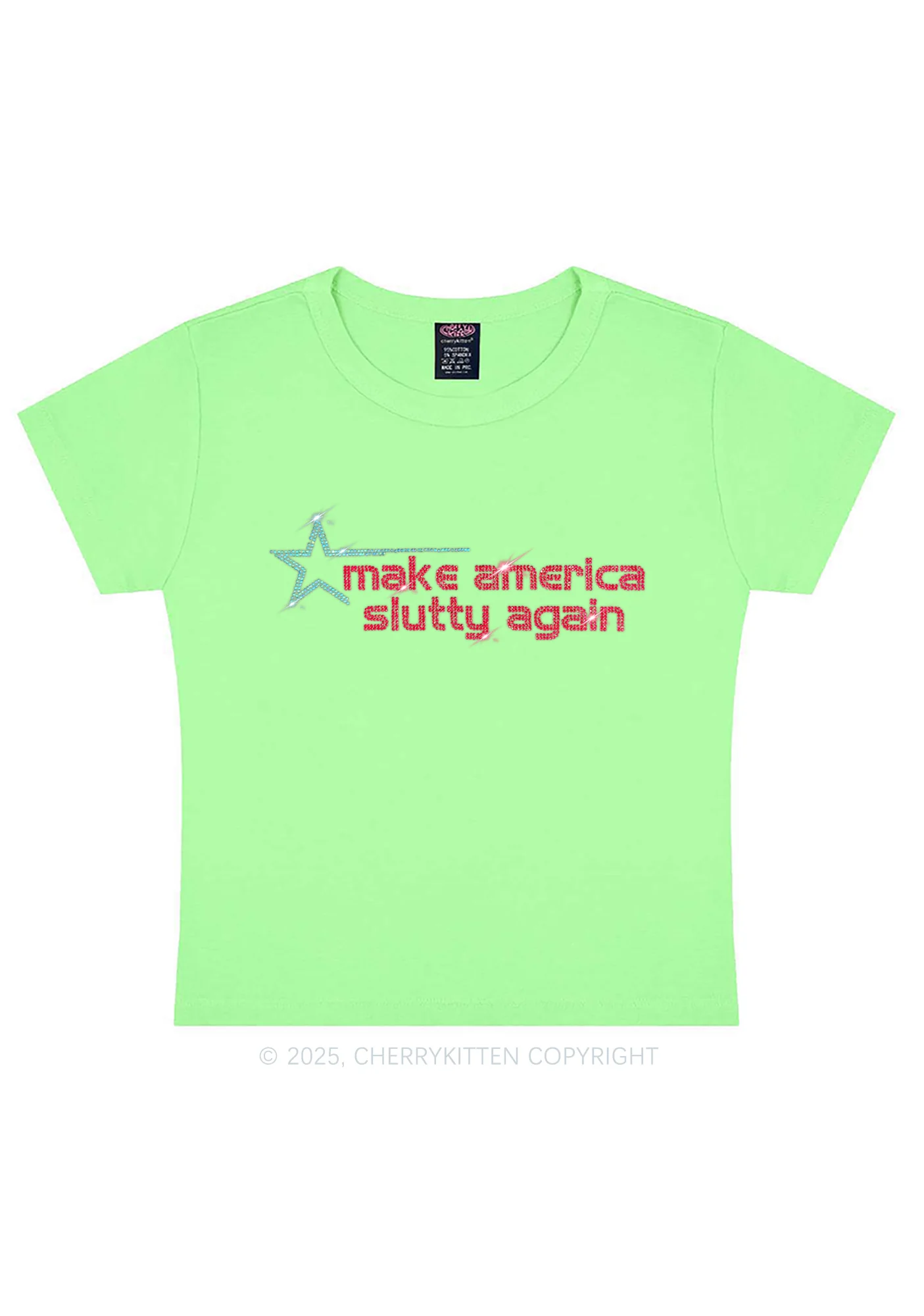 Rhinestone Make America Slxtty Again Y2K Baby Tee Cherrykitten - Image 9