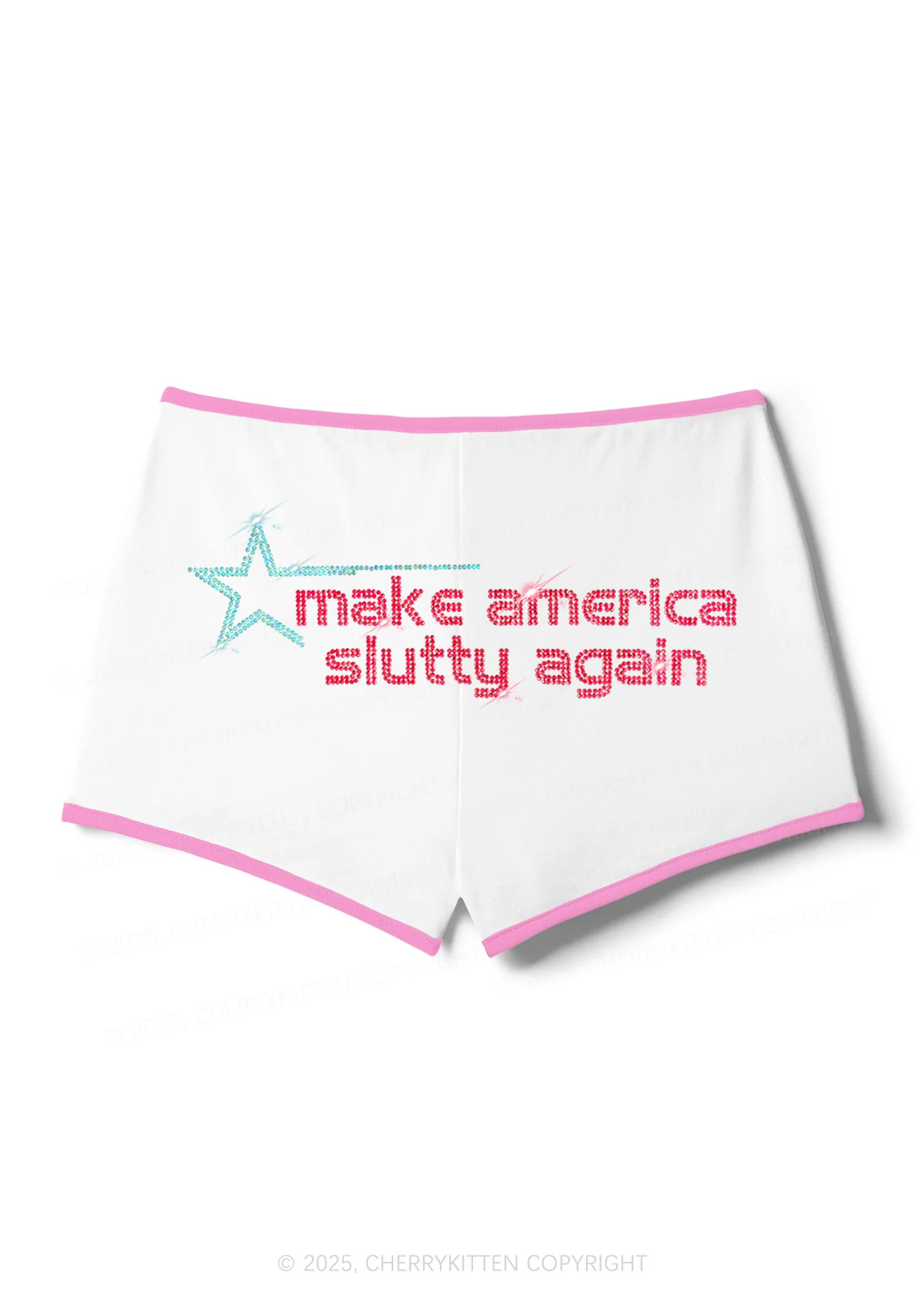 Rhinestone Make America Slxtty Again Y2K Booty Shorts Cherrykitten - Image 3
