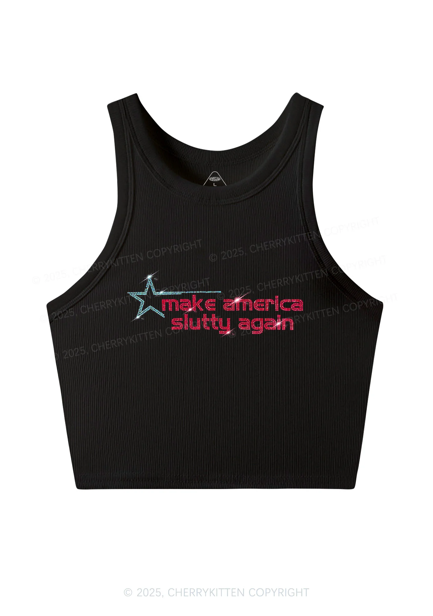 Rhinestone Make America Slxtty Again Y2K Crop Tank Top Cherrykitten - Image 3