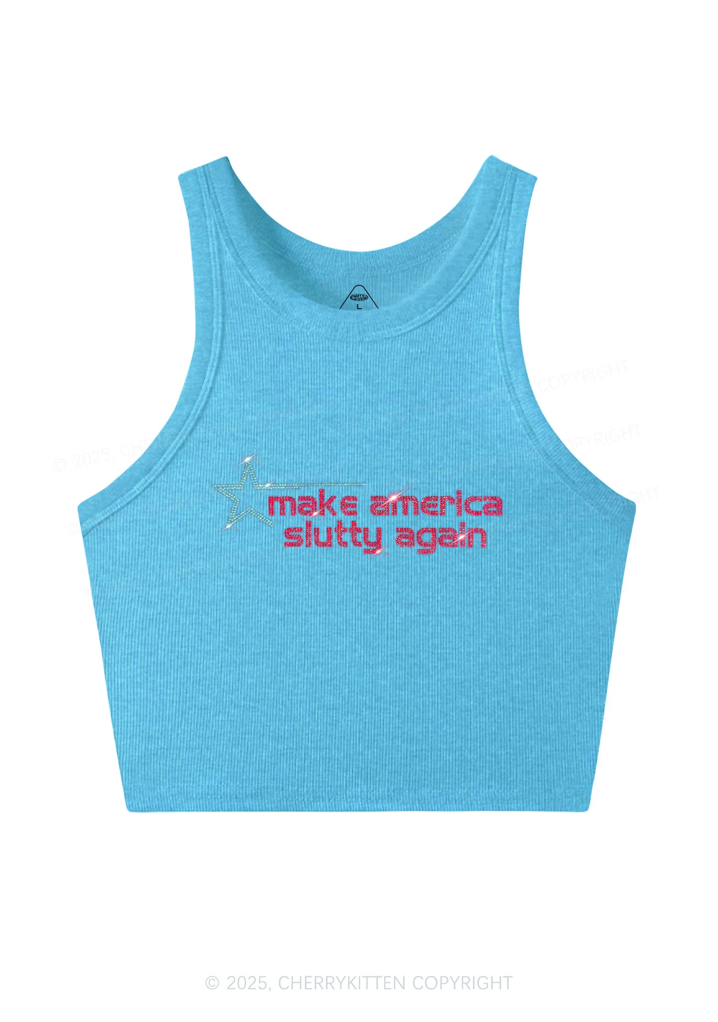 Rhinestone Make America Slxtty Again Y2K Crop Tank Top Cherrykitten - Image 4