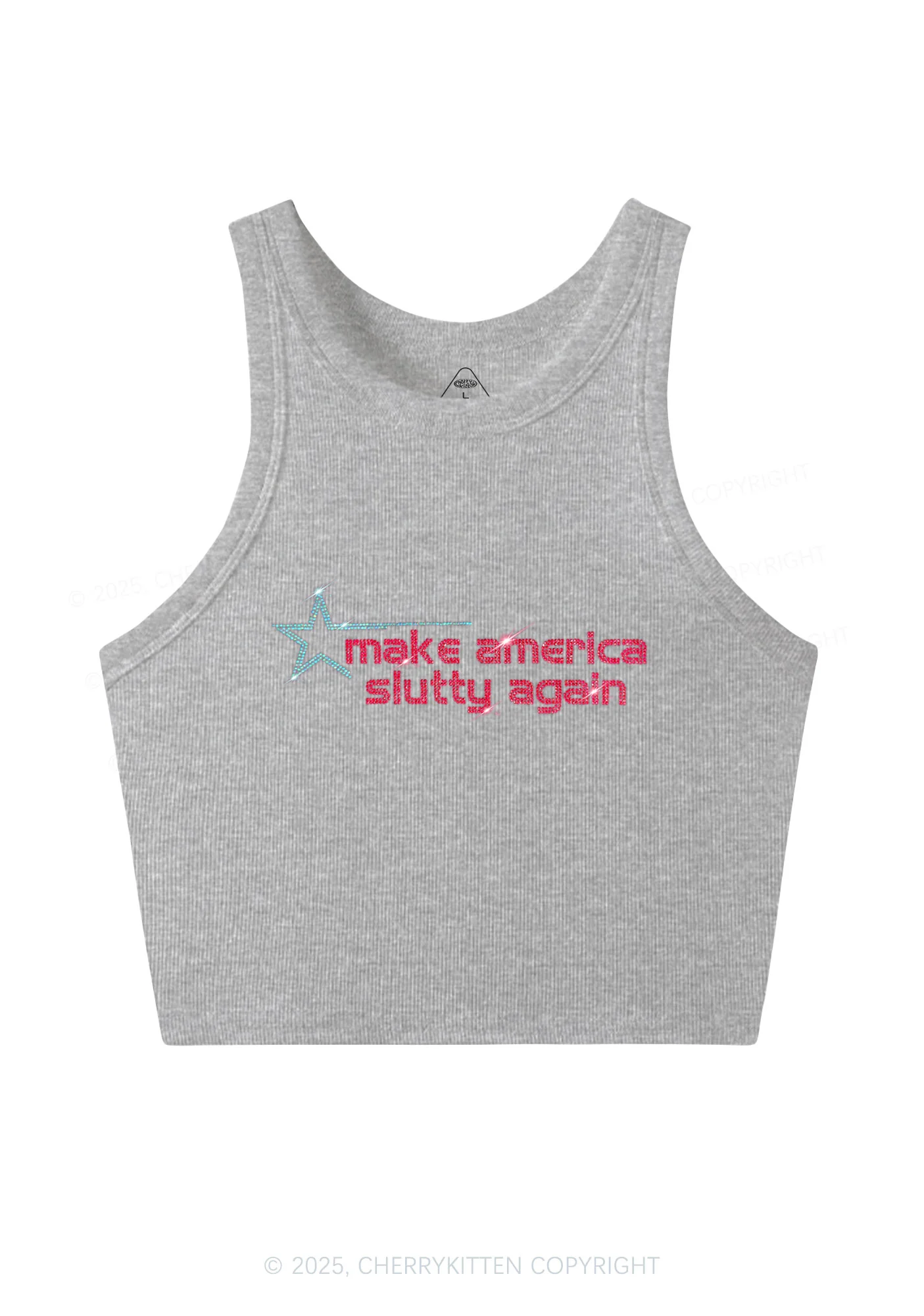 Rhinestone Make America Slxtty Again Y2K Crop Tank Top Cherrykitten - Image 5