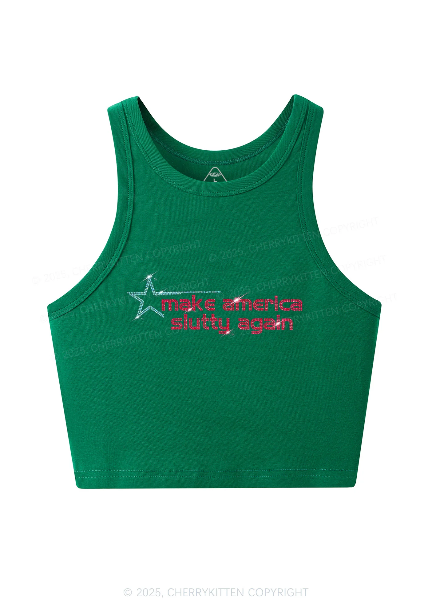 Rhinestone Make America Slxtty Again Y2K Crop Tank Top Cherrykitten - Image 6