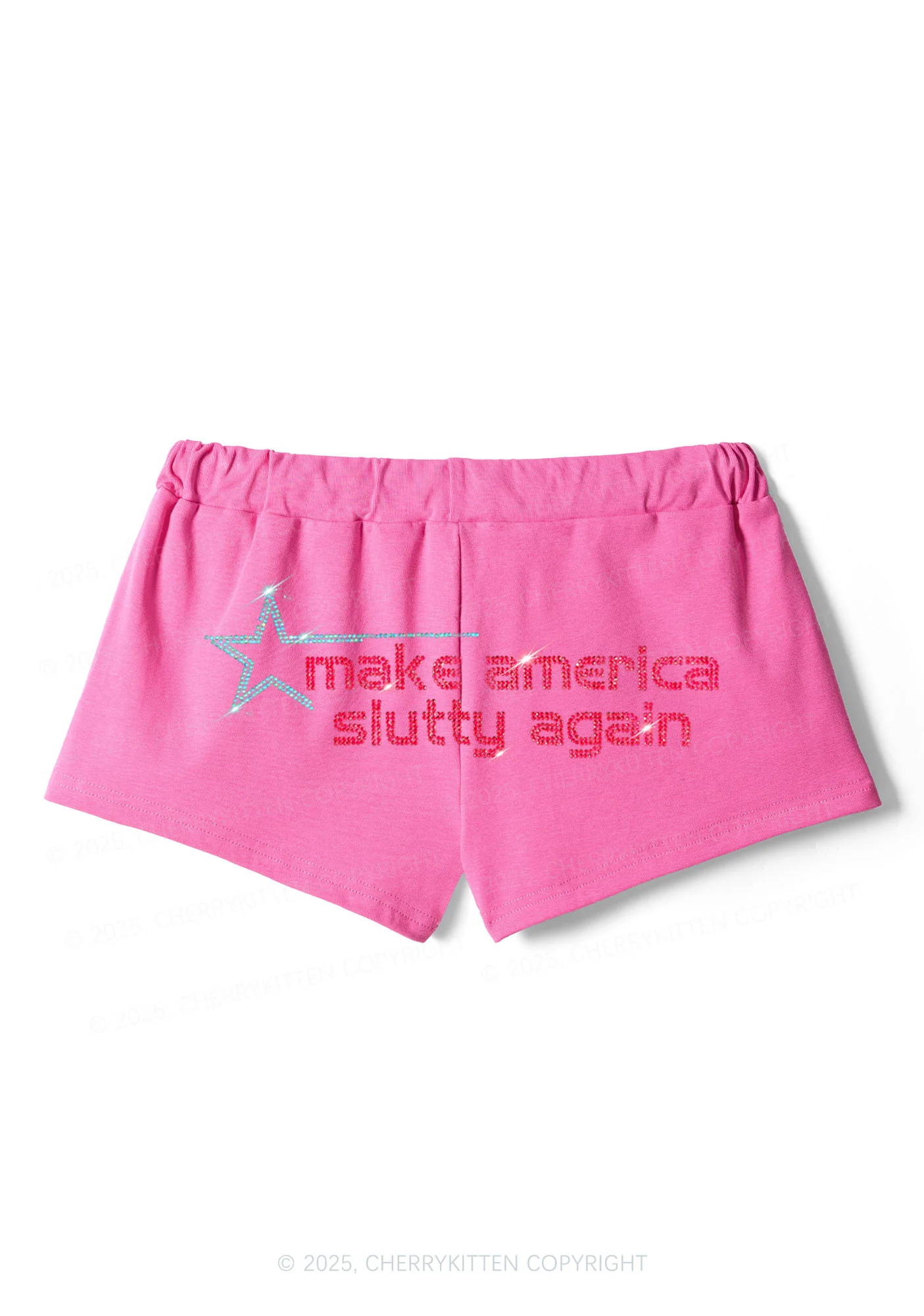 Rhinestone Make America Slxtty Again Y2K Drawstring Mini Shorts Cherrykitten - Image 3