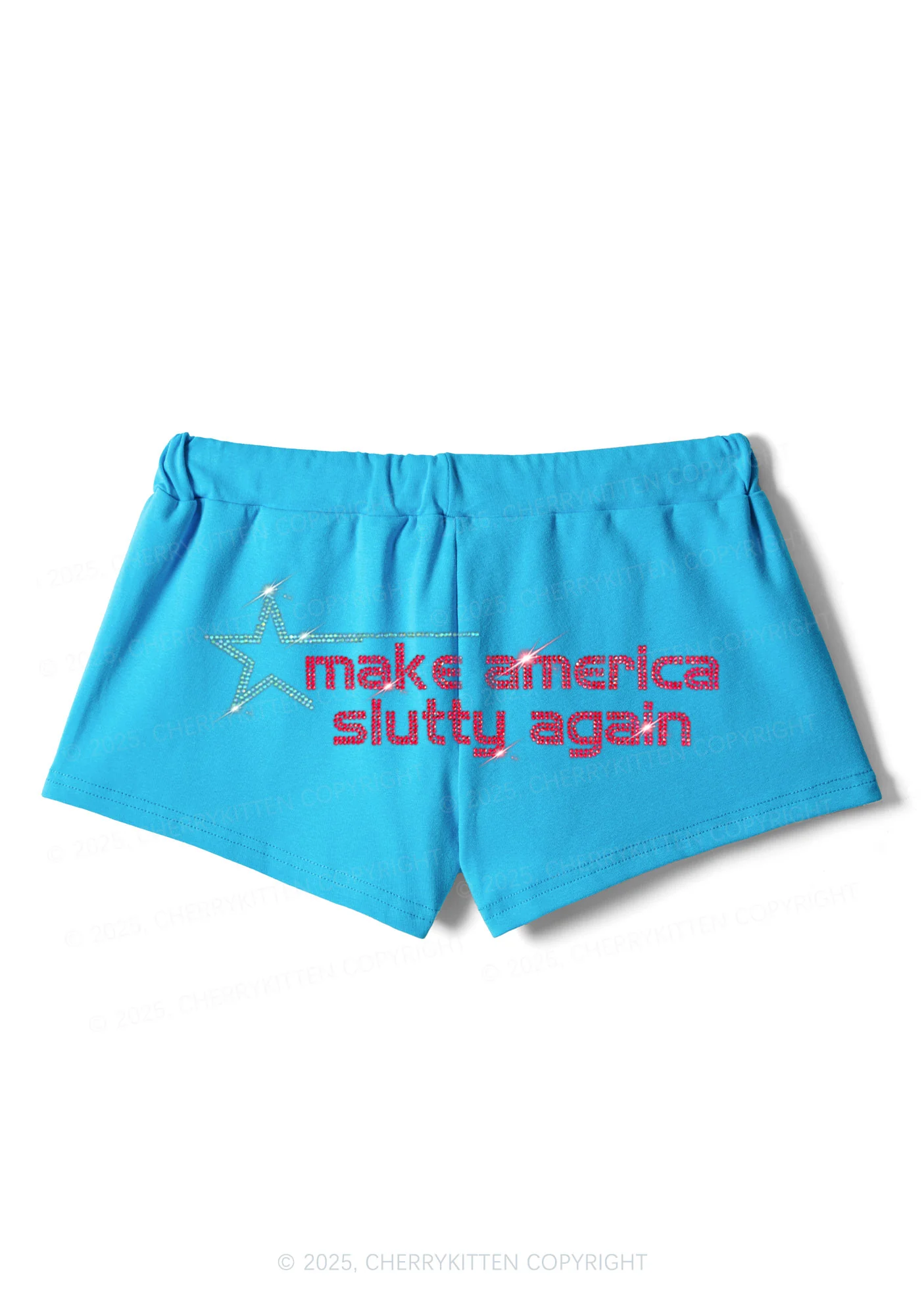 Rhinestone Make America Slxtty Again Y2K Drawstring Mini Shorts Cherrykitten - Image 4