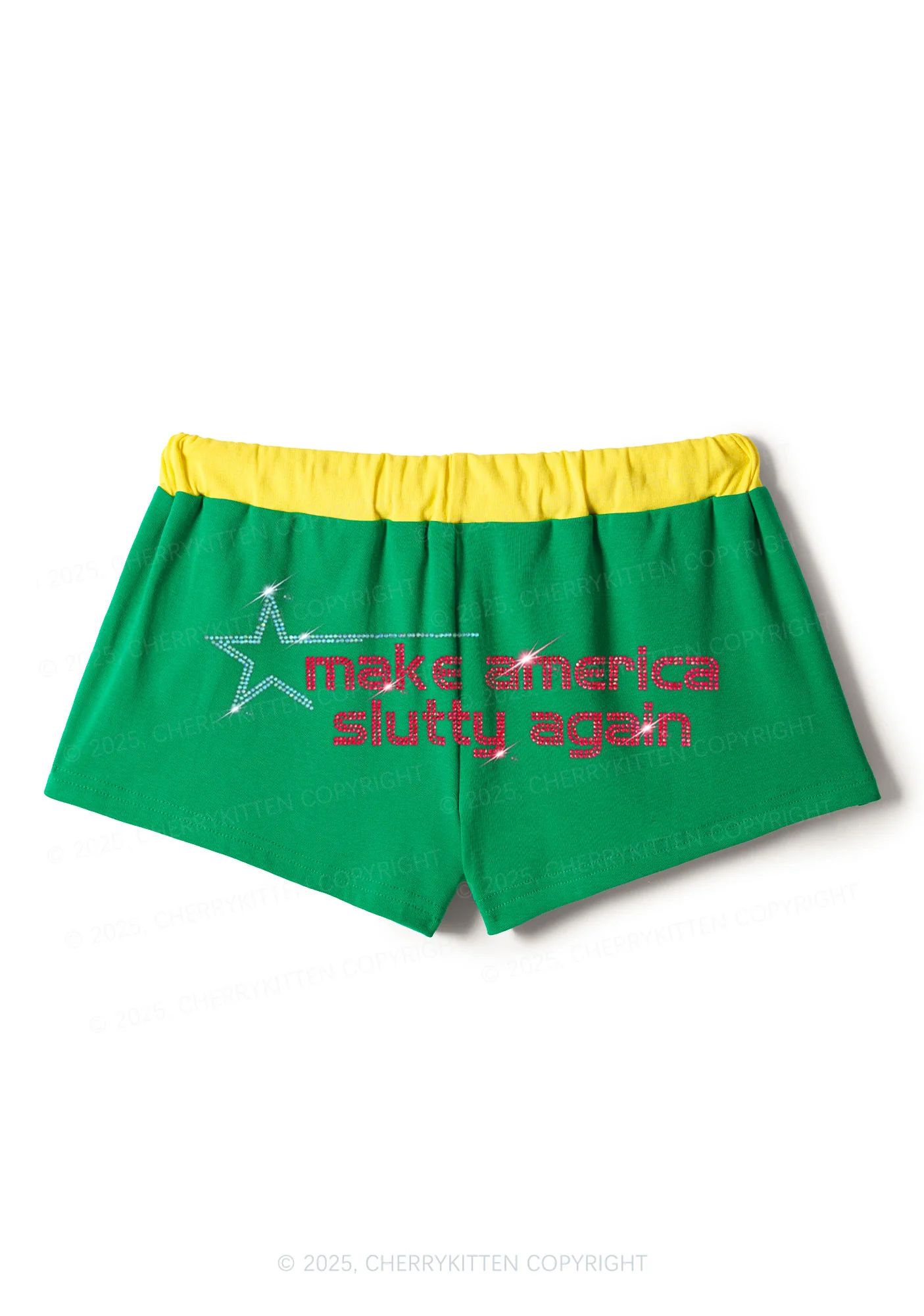 Rhinestone Make America Slxtty Again Y2K Drawstring Mini Shorts Cherrykitten - Image 5