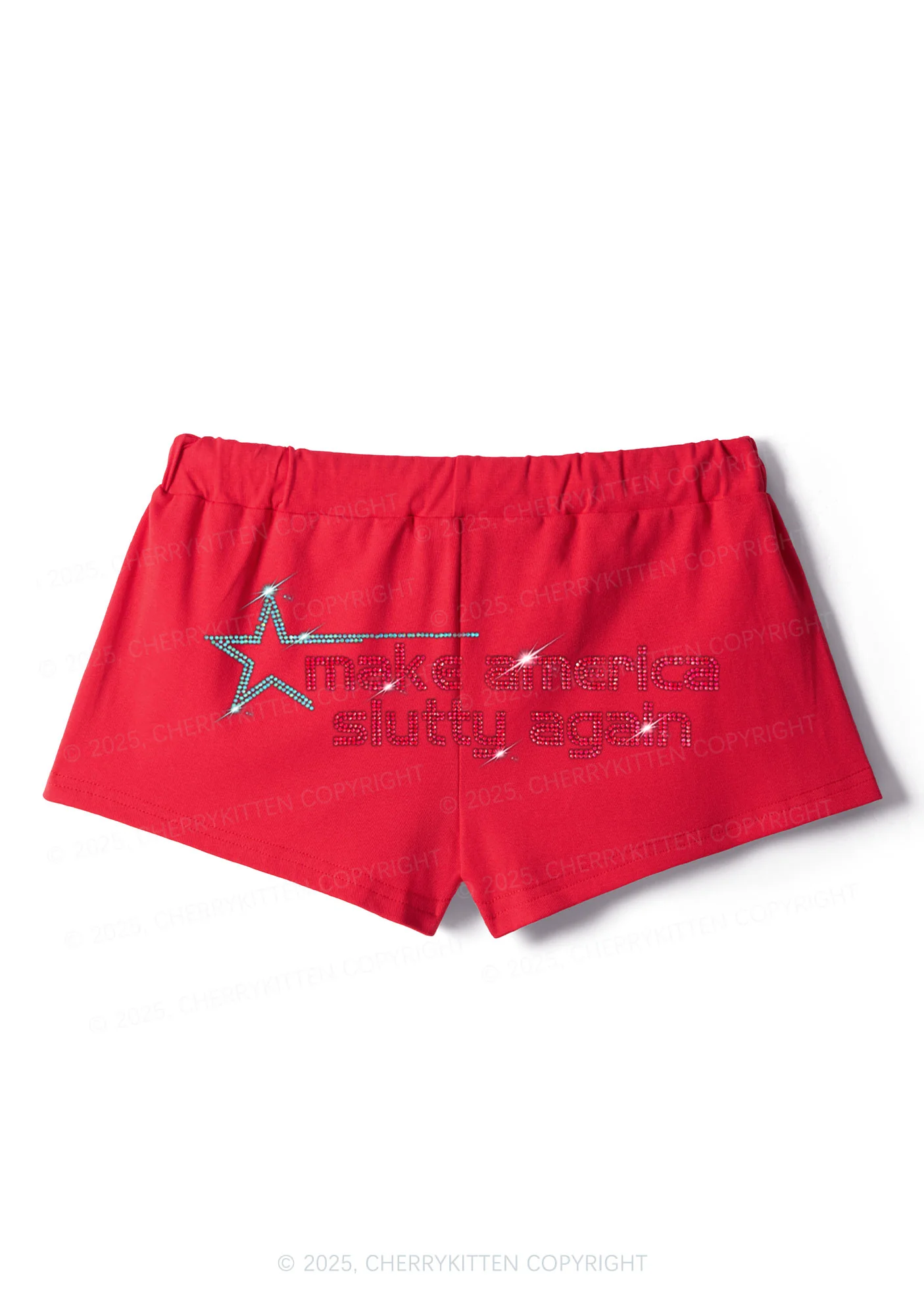 Rhinestone Make America Slxtty Again Y2K Drawstring Mini Shorts Cherrykitten - Image 6