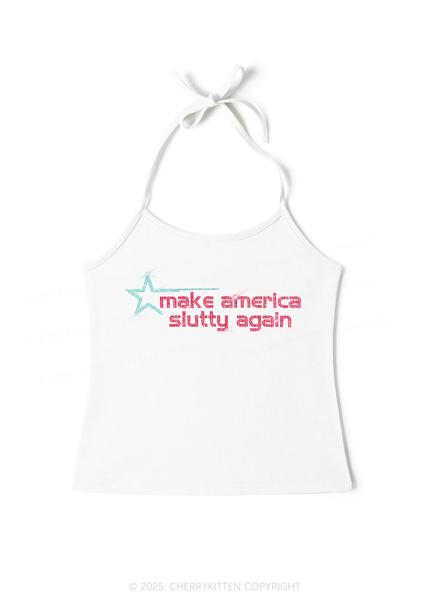 Rhinestone Make America Slxtty Again Y2K Halter Neck Cami Cherrykitten - Image 3