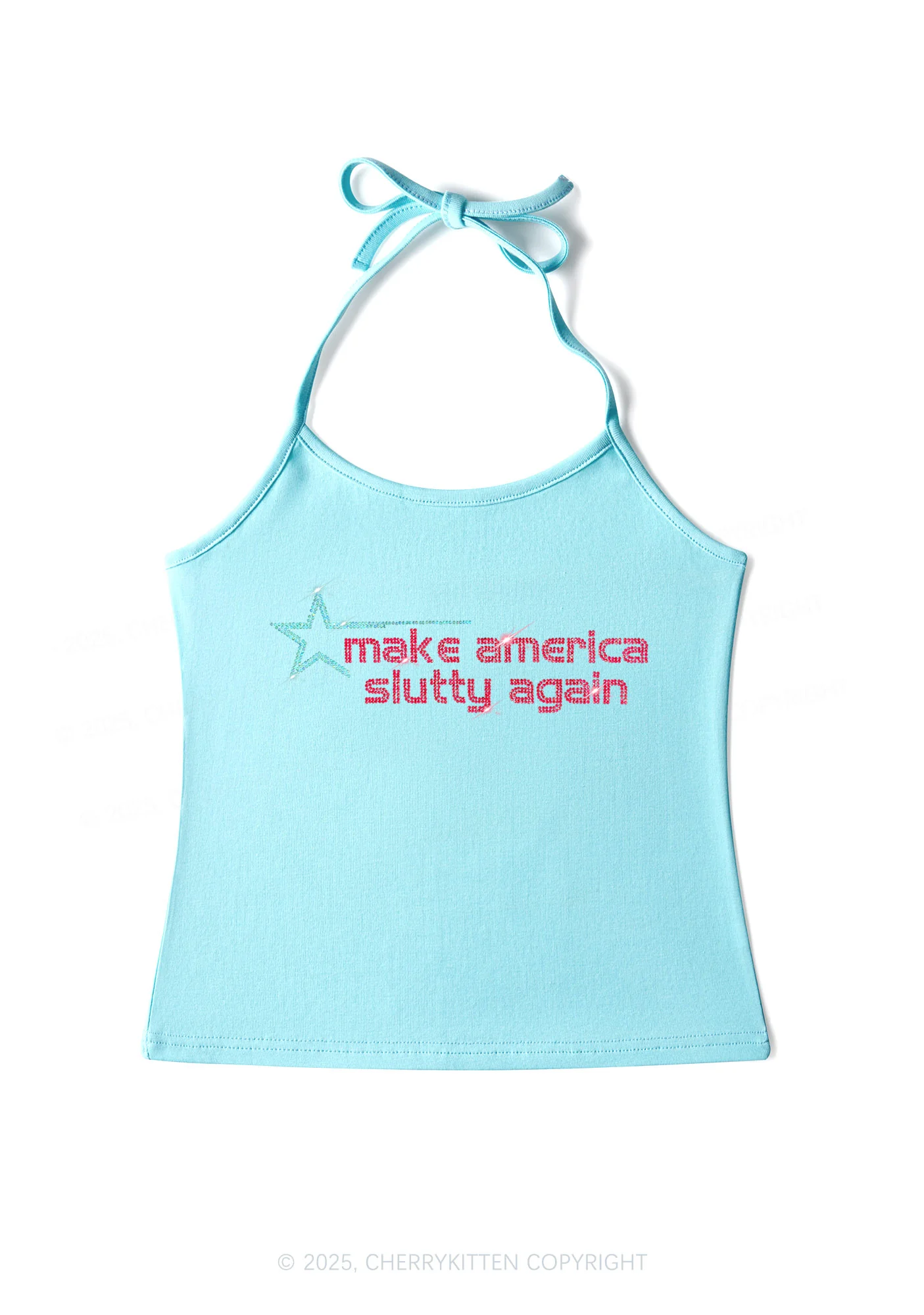 Rhinestone Make America Slxtty Again Y2K Halter Neck Cami Cherrykitten - Image 4