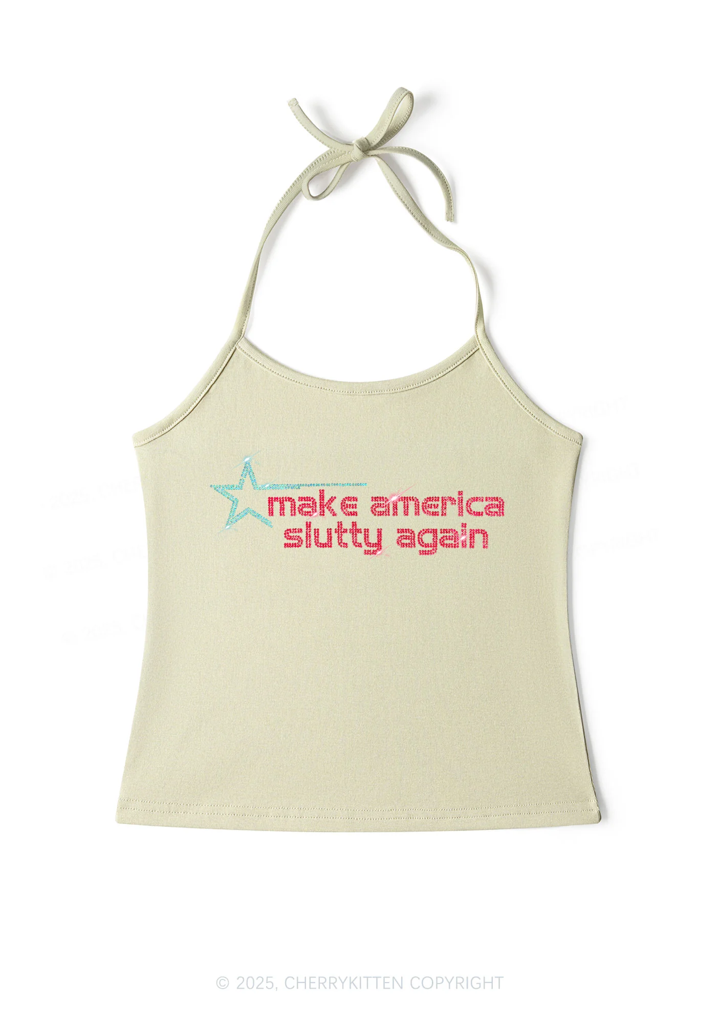 Rhinestone Make America Slxtty Again Y2K Halter Neck Cami Cherrykitten - Image 6
