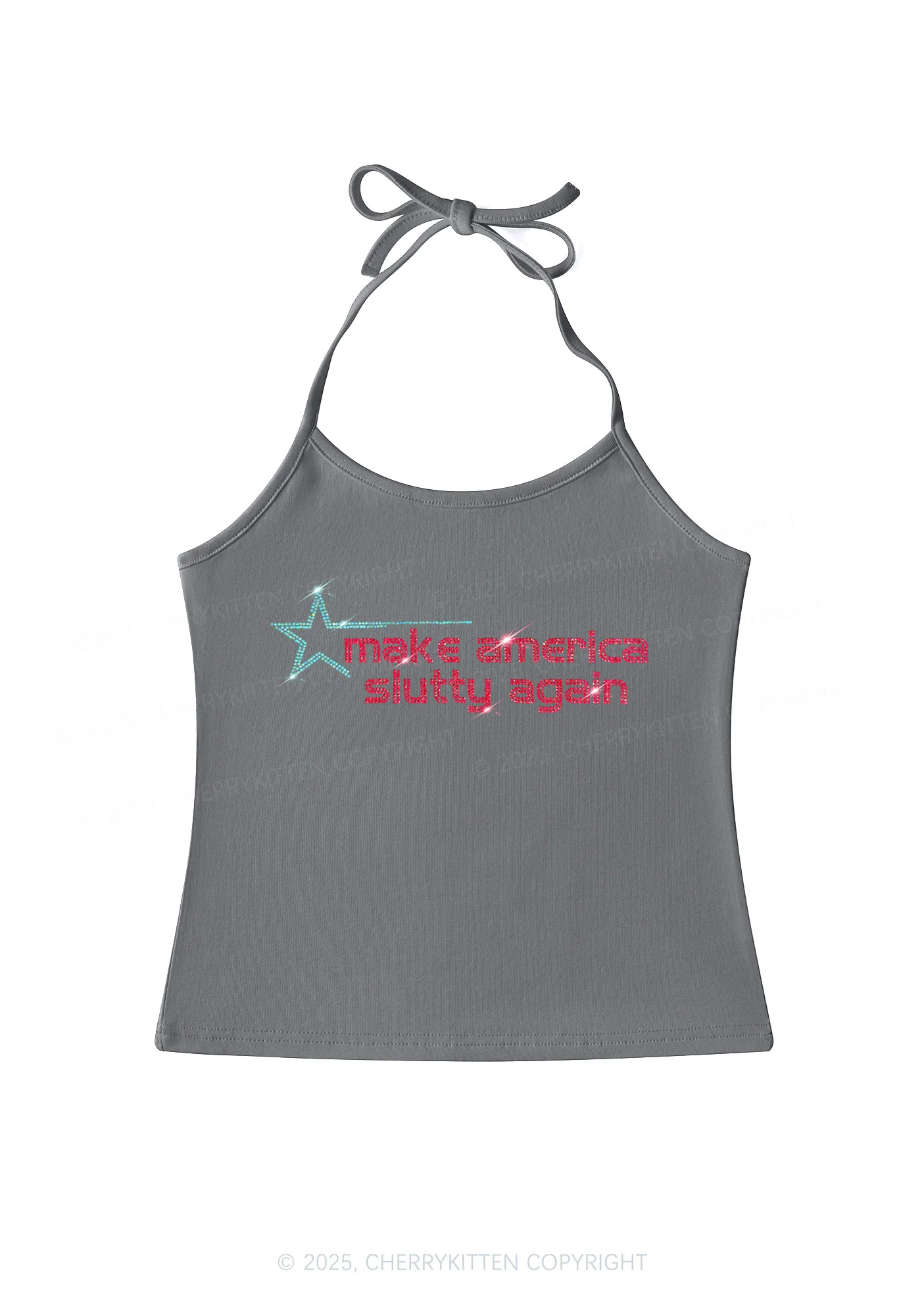 Rhinestone Make America Slxtty Again Y2K Halter Neck Cami Cherrykitten - Image 7