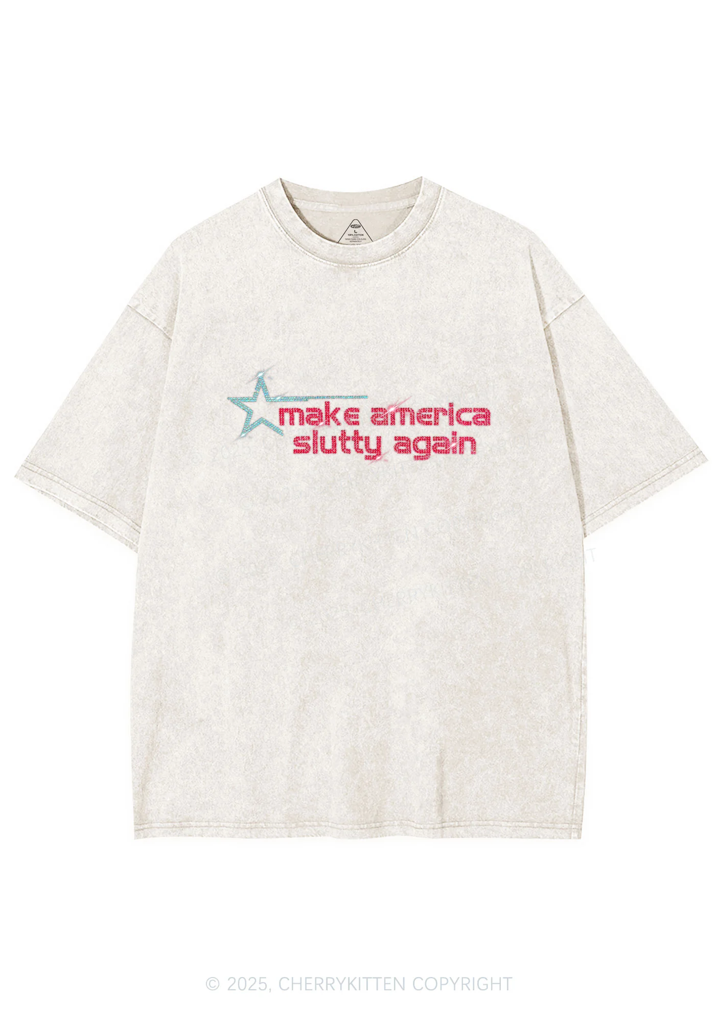 Rhinestone Make America Slxtty Again Y2K Shirts Washed Tee Cherrykitten - Image 3