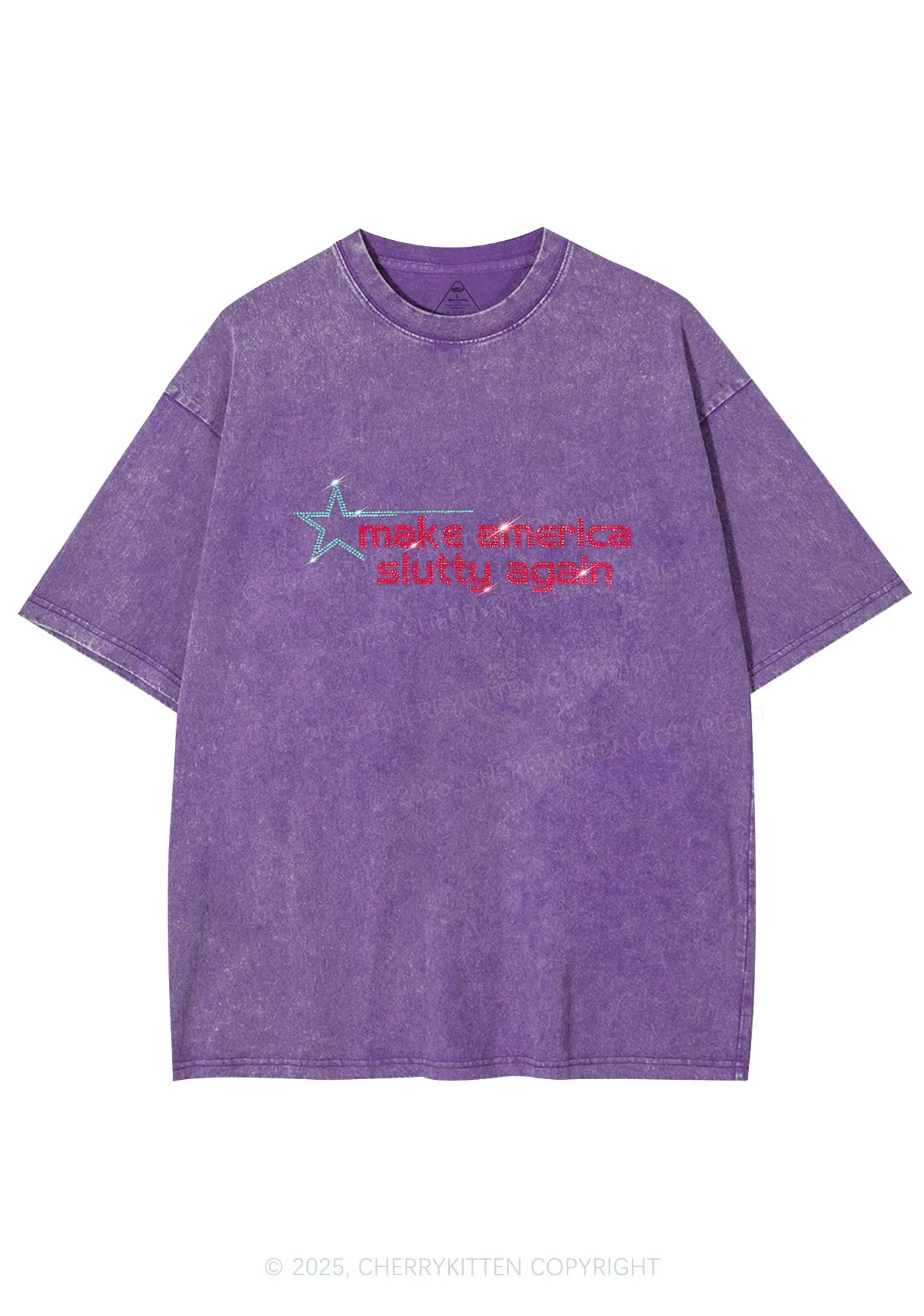 Rhinestone Make America Slxtty Again Y2K Shirts Washed Tee Cherrykitten - Image 5