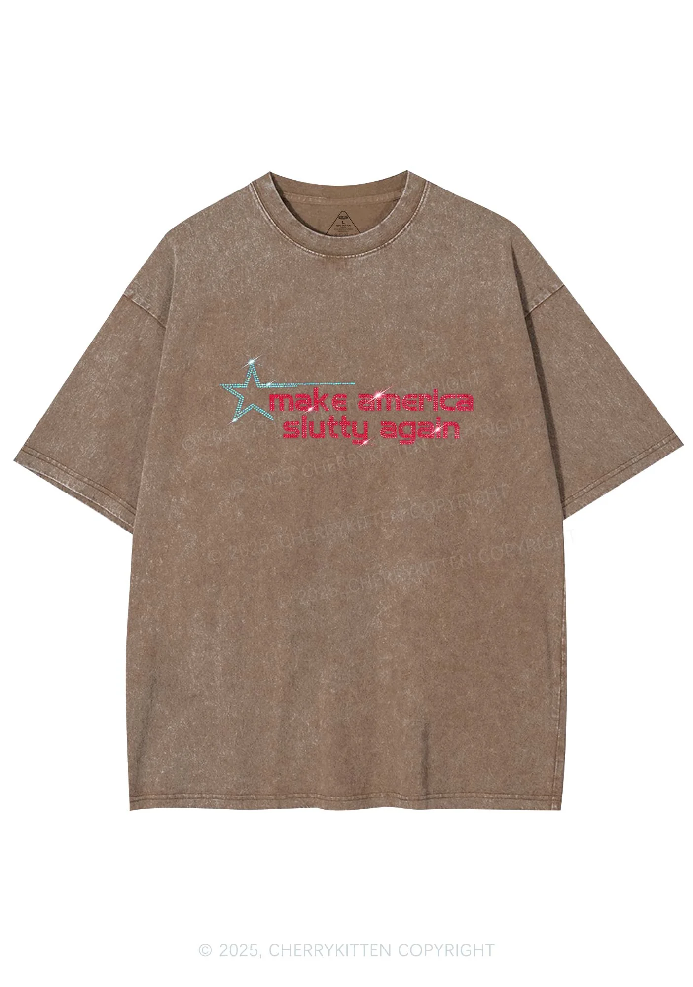 Rhinestone Make America Slxtty Again Y2K Shirts Washed Tee Cherrykitten - Image 6
