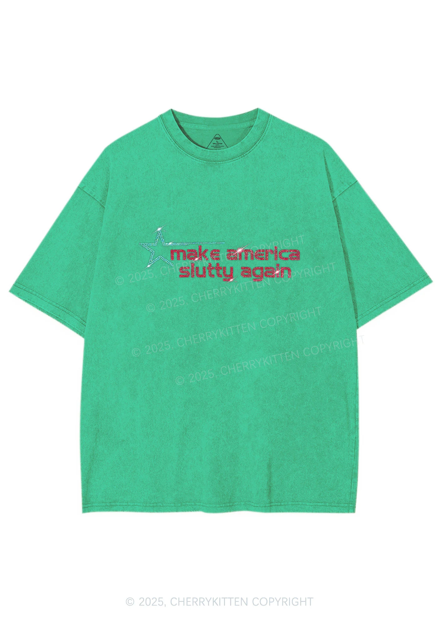 Rhinestone Make America Slxtty Again Y2K Shirts Washed Tee Cherrykitten - Image 7