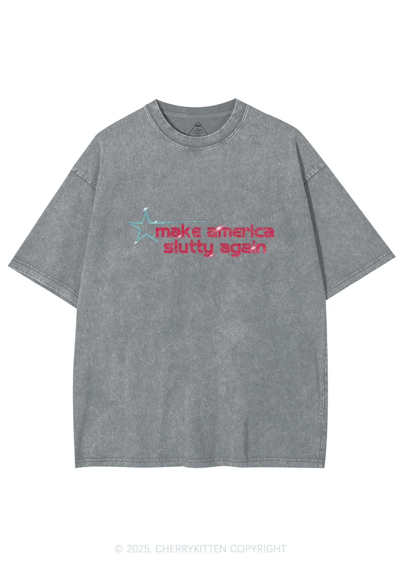 Rhinestone Make America Slxtty Again Y2K Shirts Washed Tee Cherrykitten - Image 8