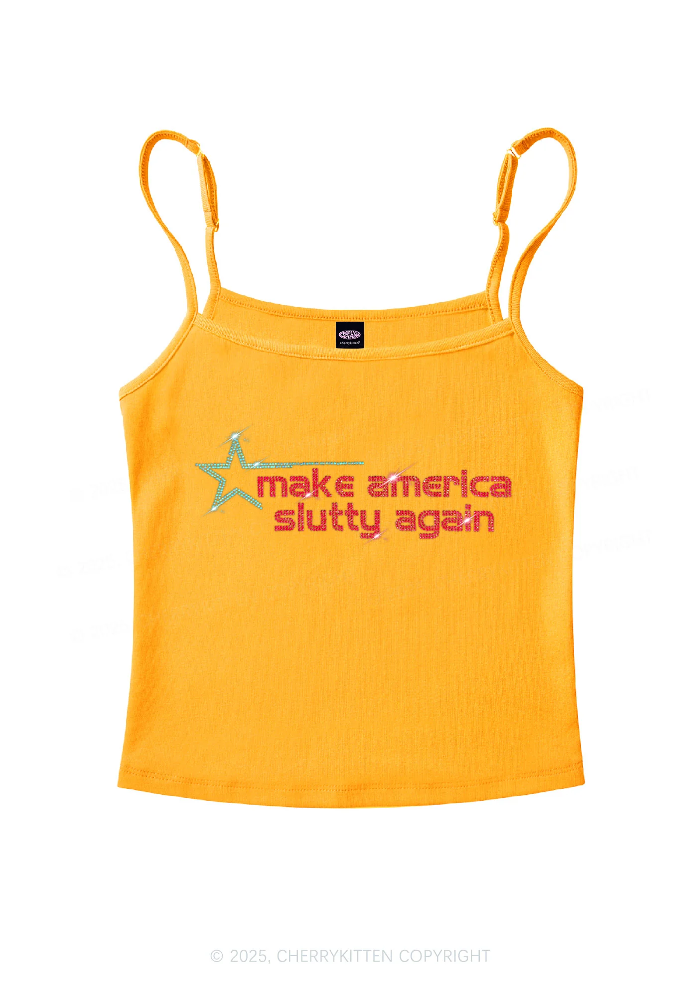 Rhinestone Make America Slxtty Again Y2K Spaghetti Strap Cami Cherrykitten - Image 5