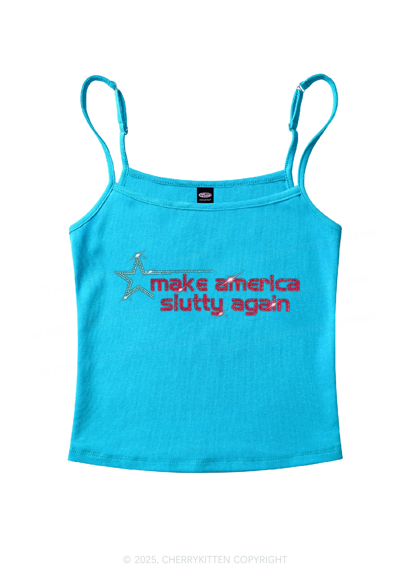 Rhinestone Make America Slxtty Again Y2K Spaghetti Strap Cami Cherrykitten - Image 7