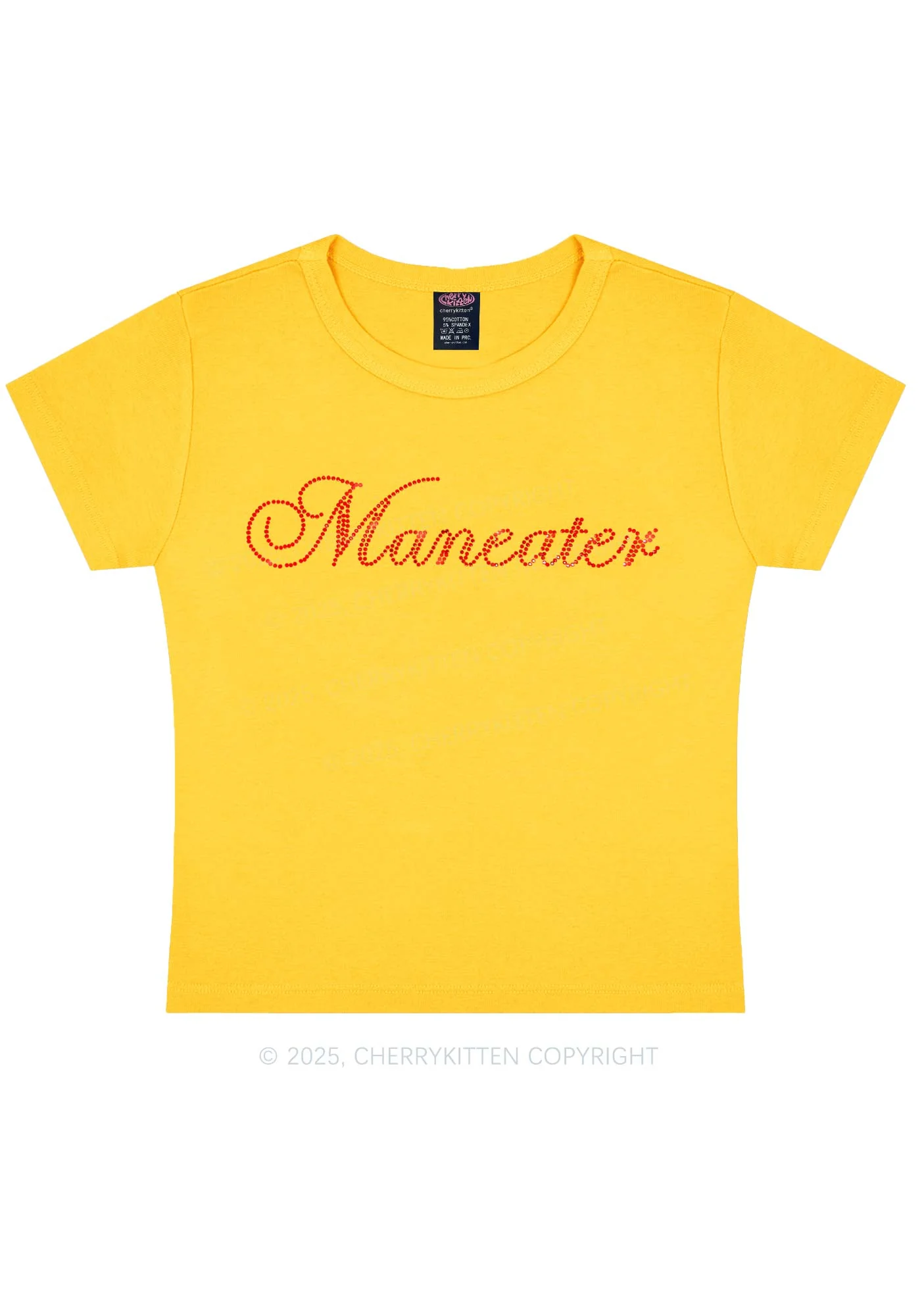 Rhinestone Maneater Y2K Baby Tee Cherrykitten - Image 4