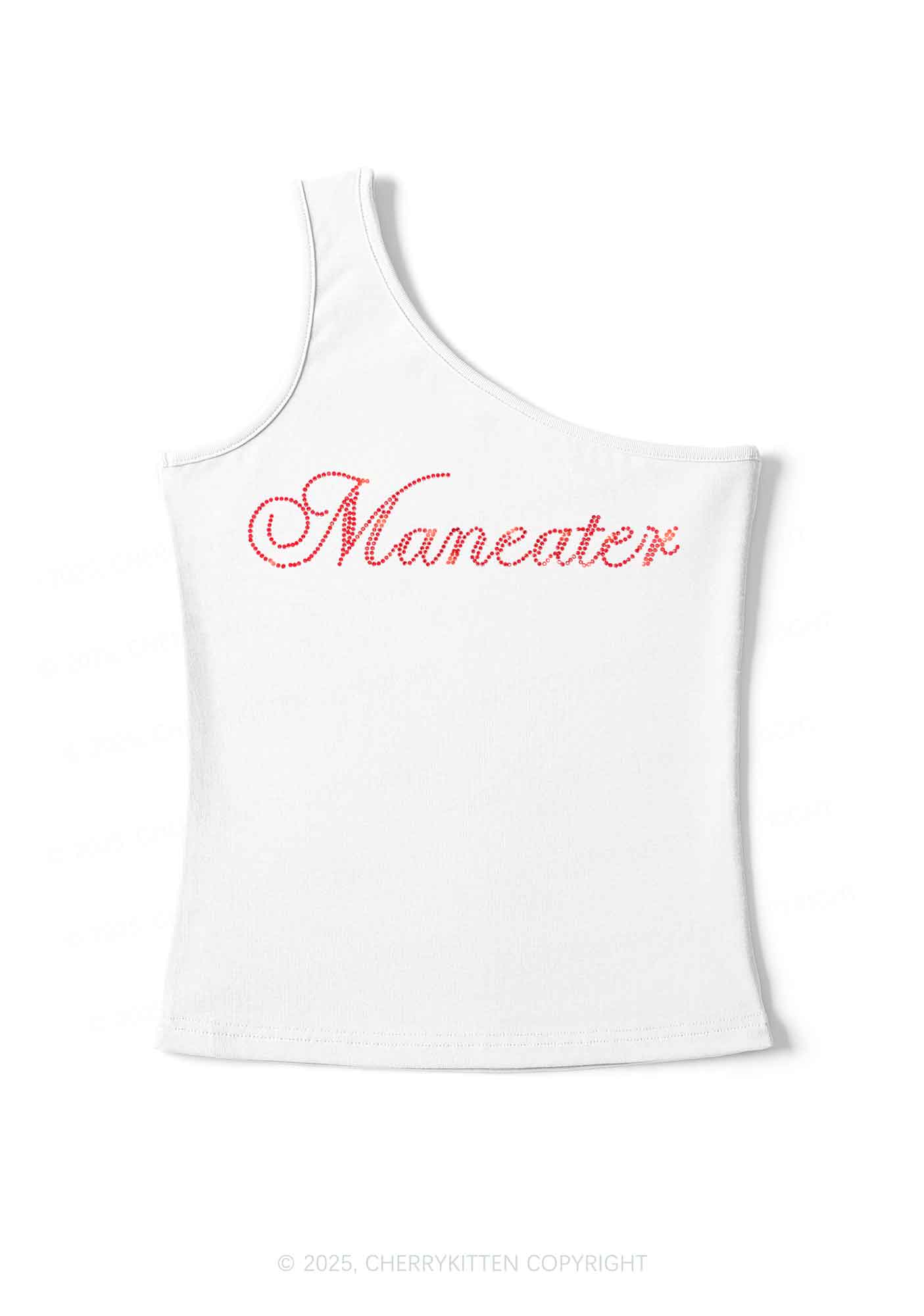 Rhinestone Maneater Y2K One Shoulder Tank Top Cherrykitten - Image 2