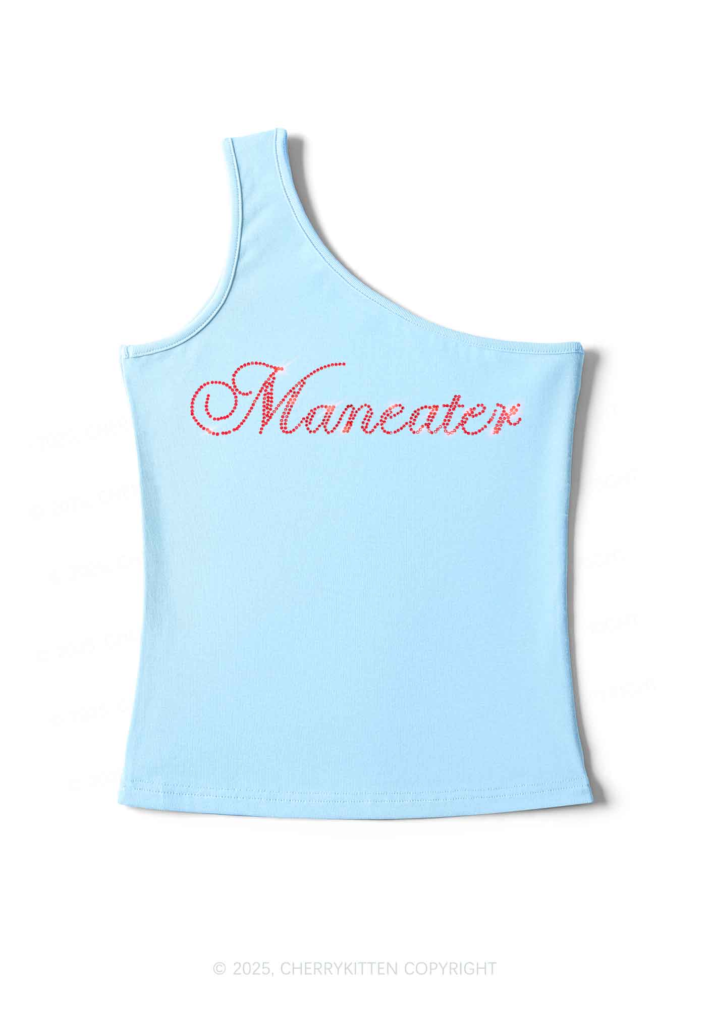 Rhinestone Maneater Y2K One Shoulder Tank Top Cherrykitten - Image 3
