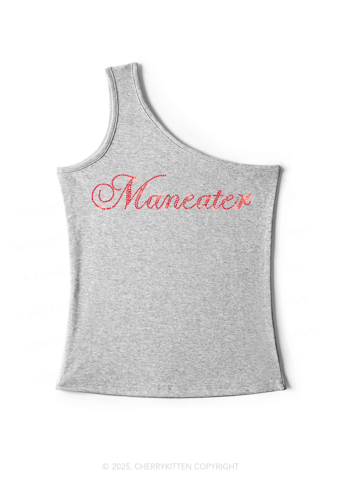 Rhinestone Maneater Y2K One Shoulder Tank Top Cherrykitten - Image 4