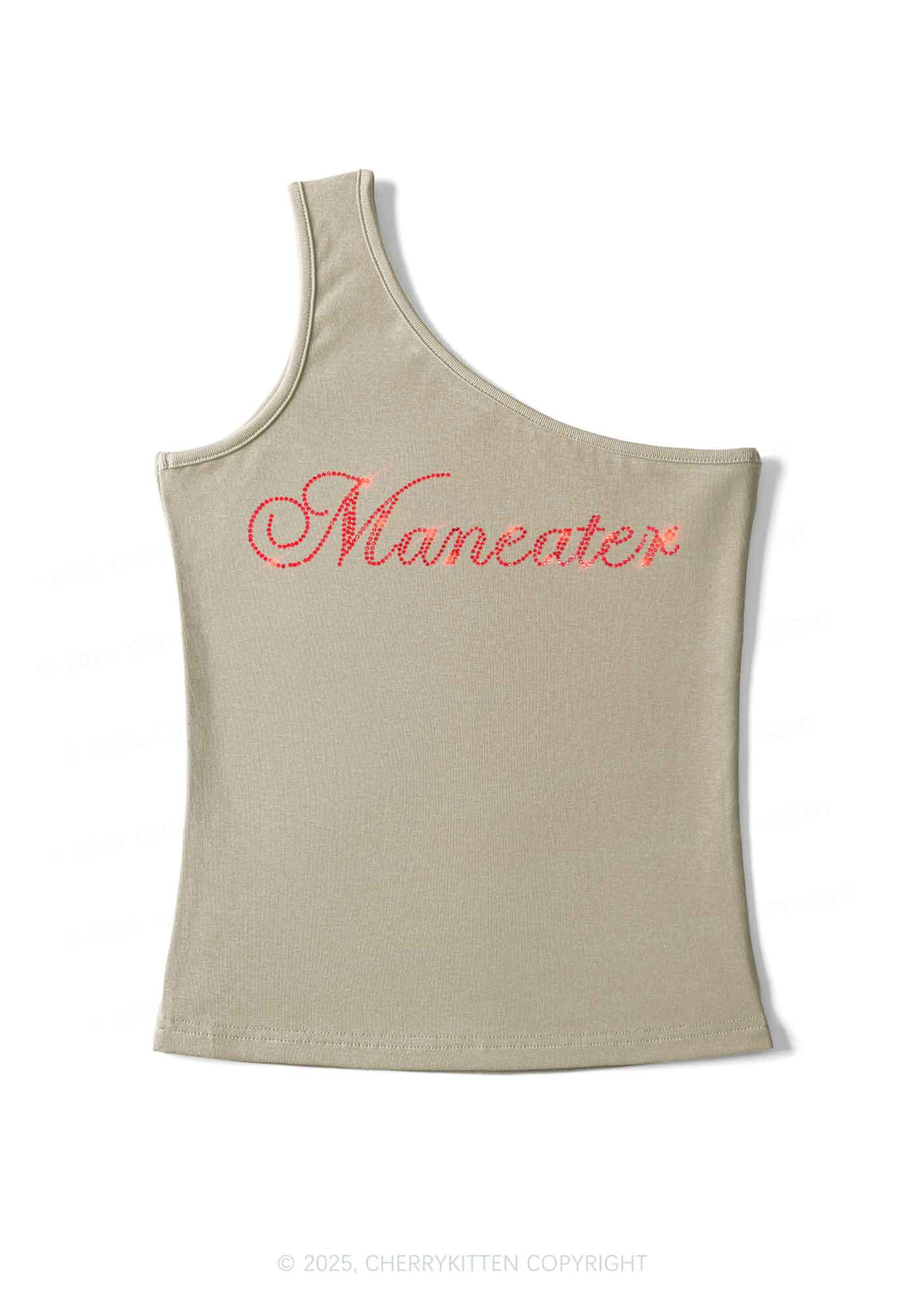 Rhinestone Maneater Y2K One Shoulder Tank Top Cherrykitten - Image 5
