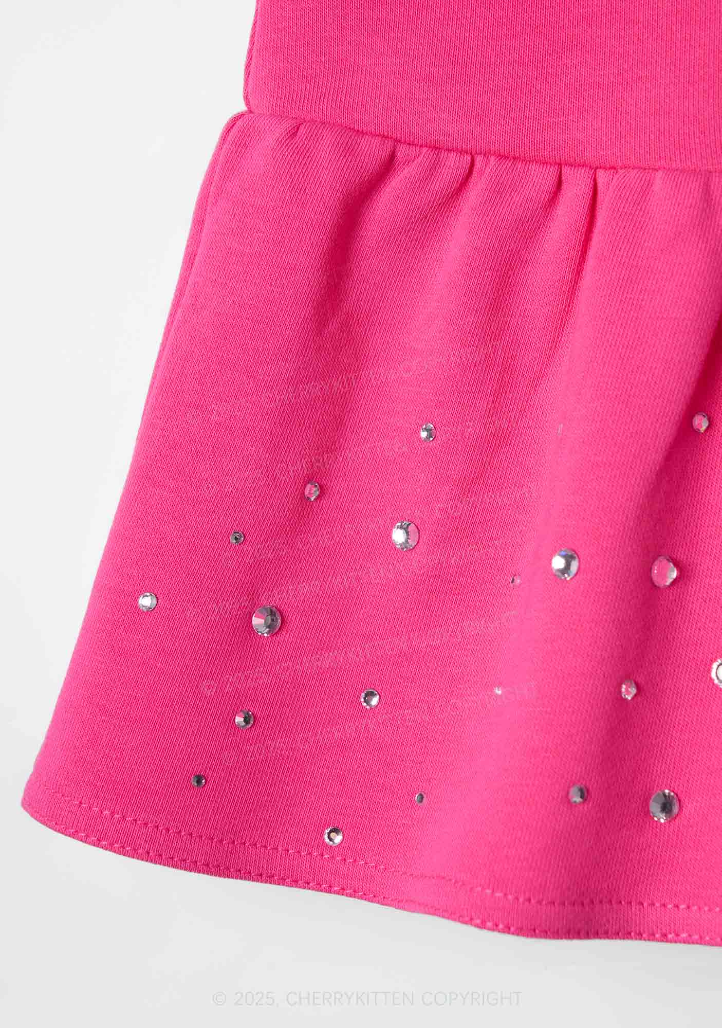 Glitter Dump Him Y2K Pink Ruffled Rhinestone Mini Skirt Cherrykitten - Image 3