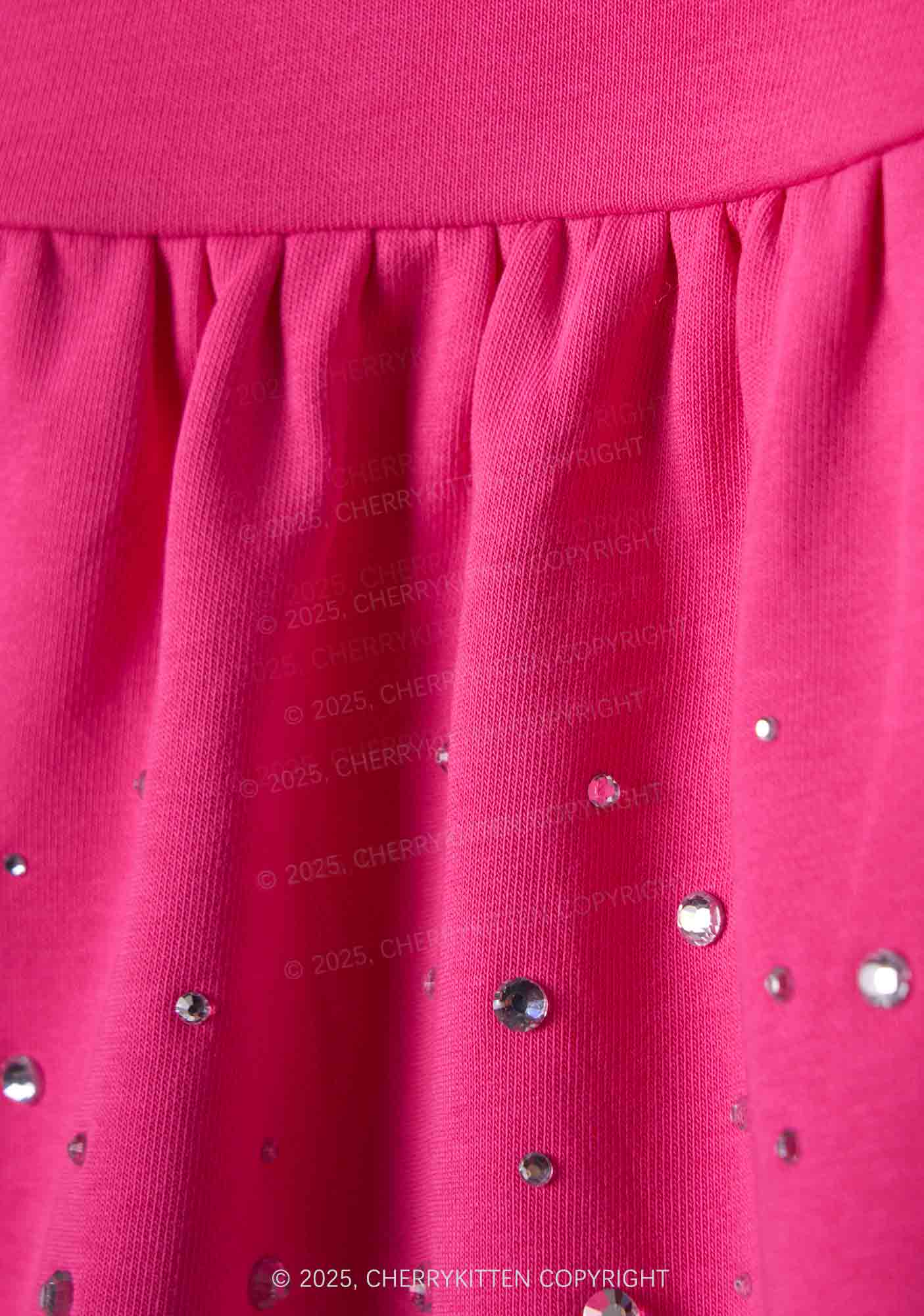 Glitter Dump Him Y2K Pink Ruffled Rhinestone Mini Skirt Cherrykitten - Image 4