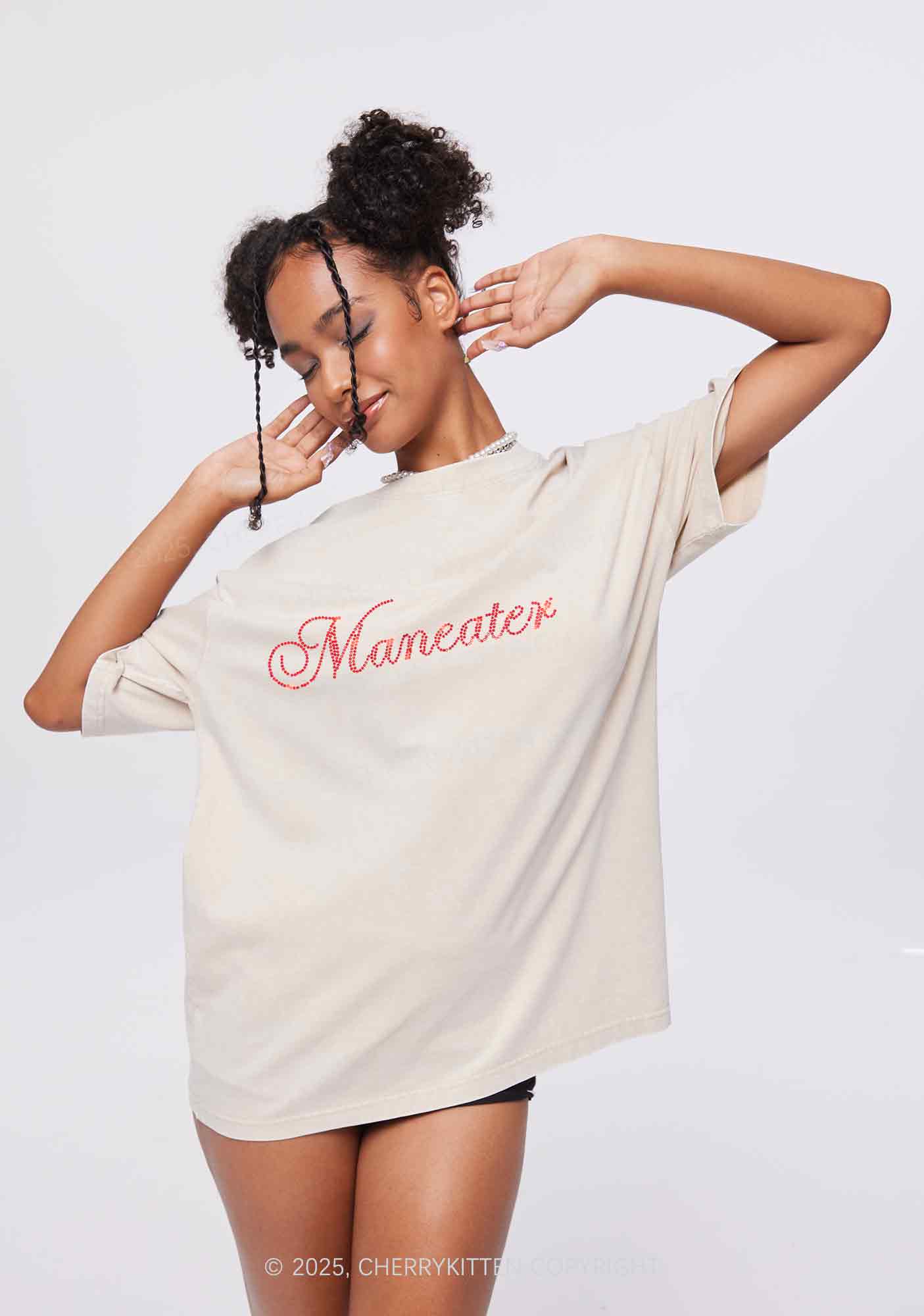 Rhinestone Maneater Y2K Shirts Washed Tee Cherrykitten - Image 2