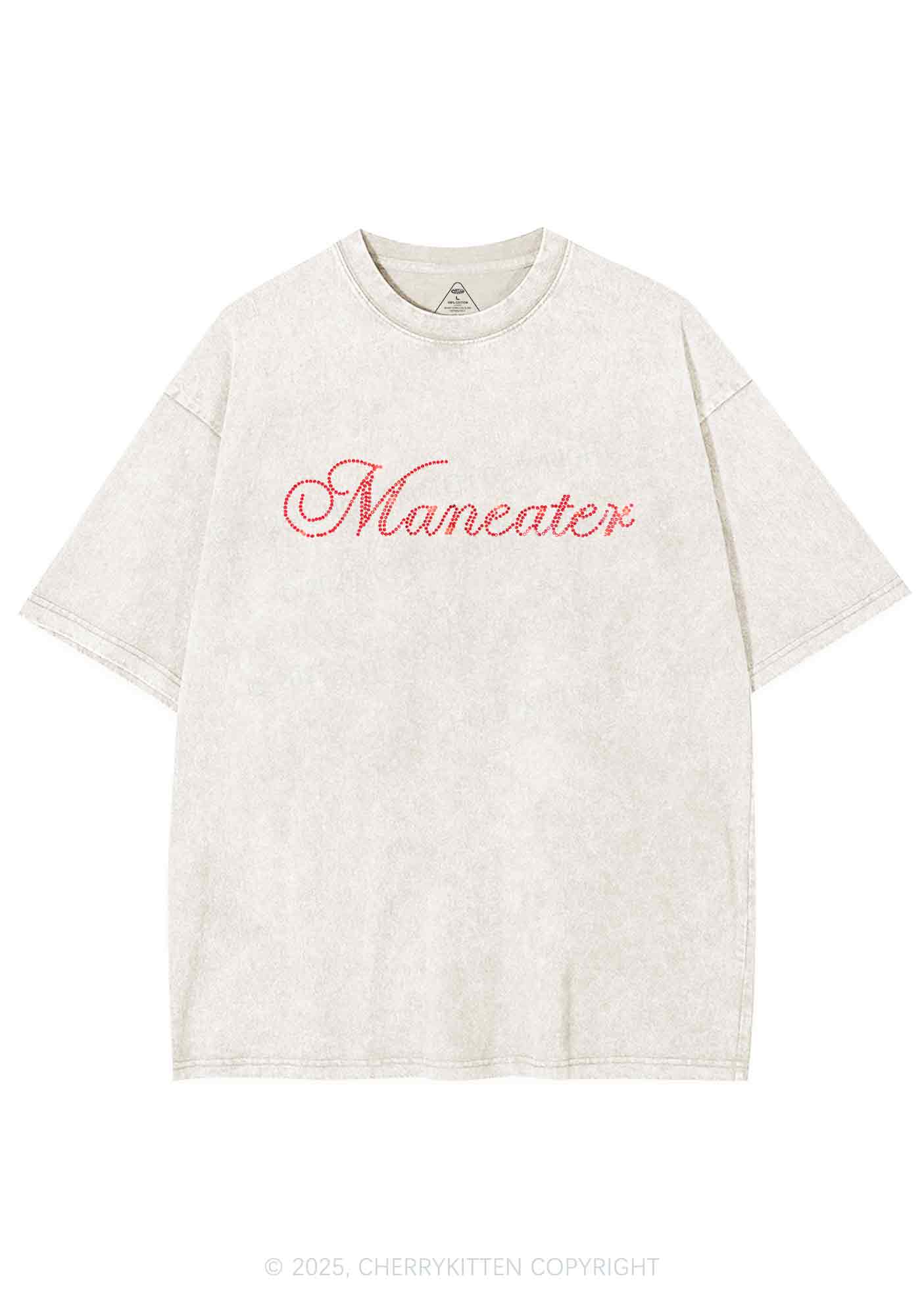 Rhinestone Maneater Y2K Shirts Washed Tee Cherrykitten - Image 4