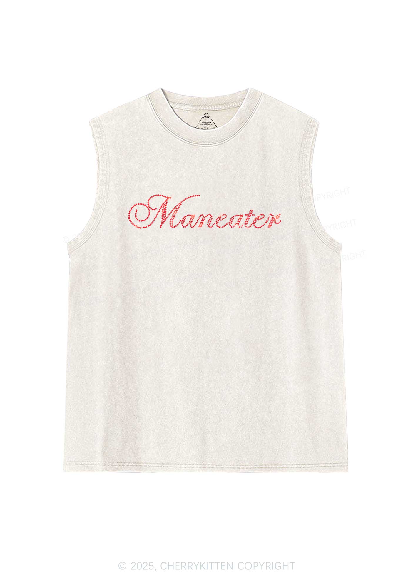 Rhinestone Maneater Y2K Washed Muscle Tank Cherrykitten - Image 3