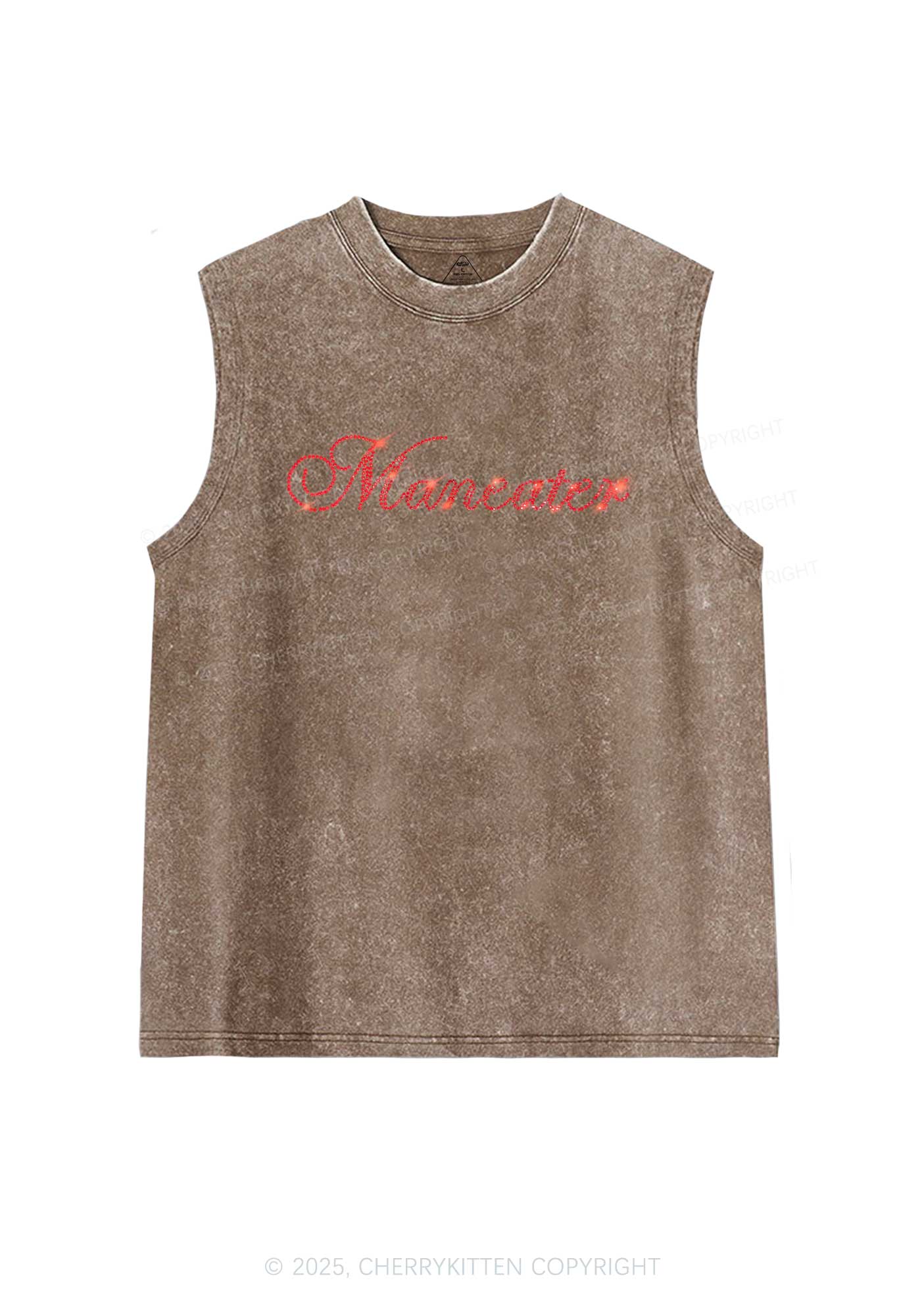 Rhinestone Maneater Y2K Washed Muscle Tank Cherrykitten - Image 5