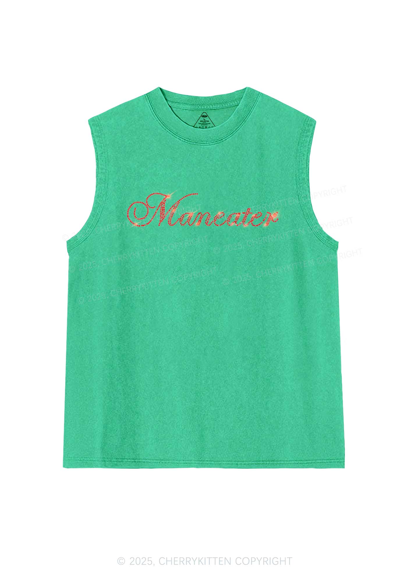Rhinestone Maneater Y2K Washed Muscle Tank Cherrykitten - Image 6