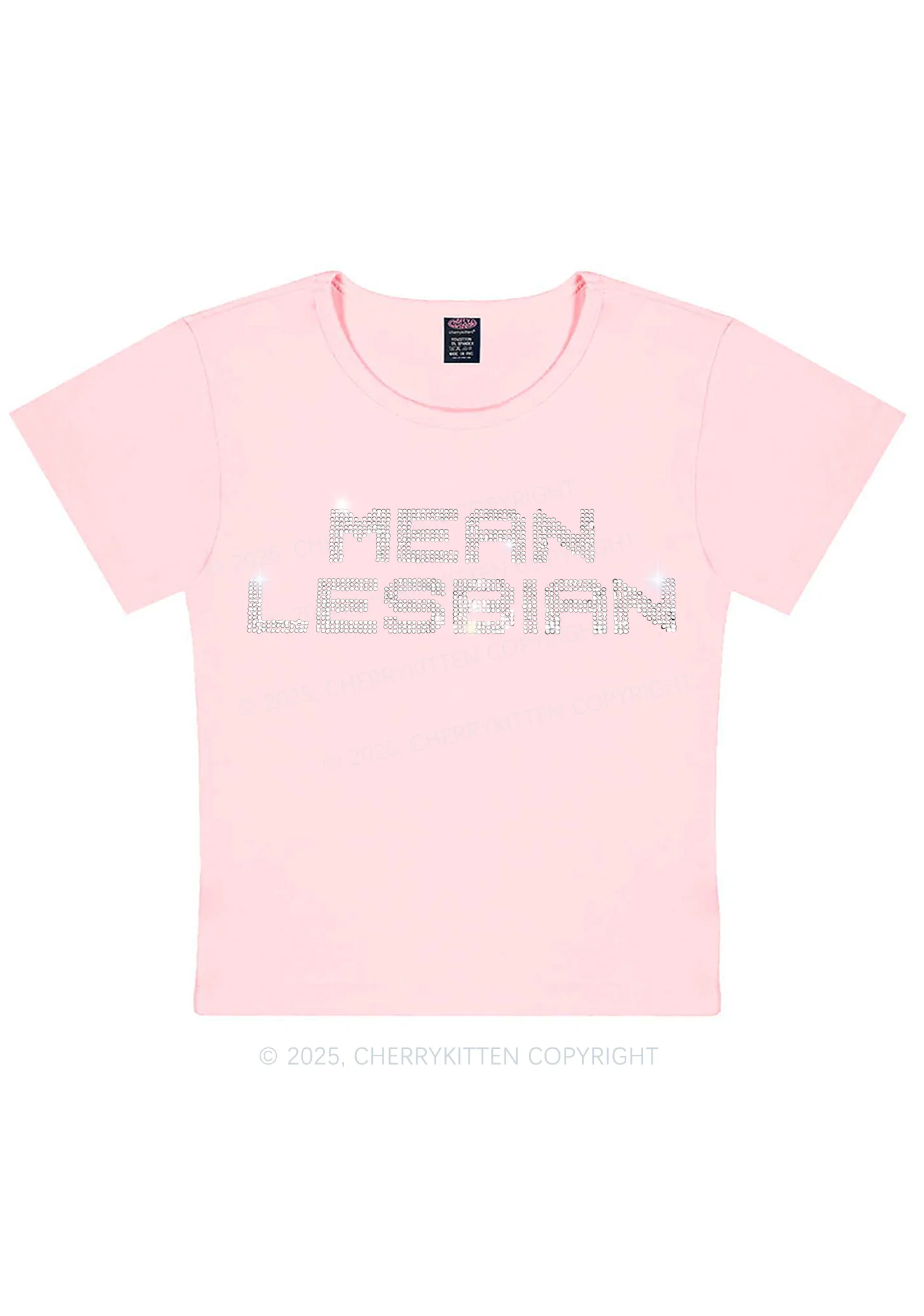 Rhinestone Mean Lesbian Pride Y2K Baby Tee Cherrykitten - Image 11