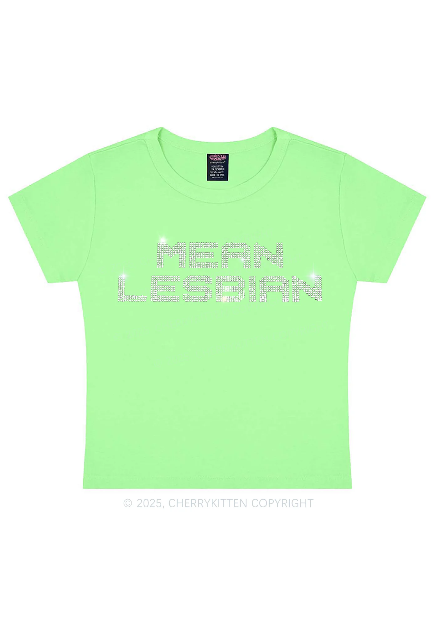 Rhinestone Mean Lesbian Pride Y2K Baby Tee Cherrykitten - Image 12