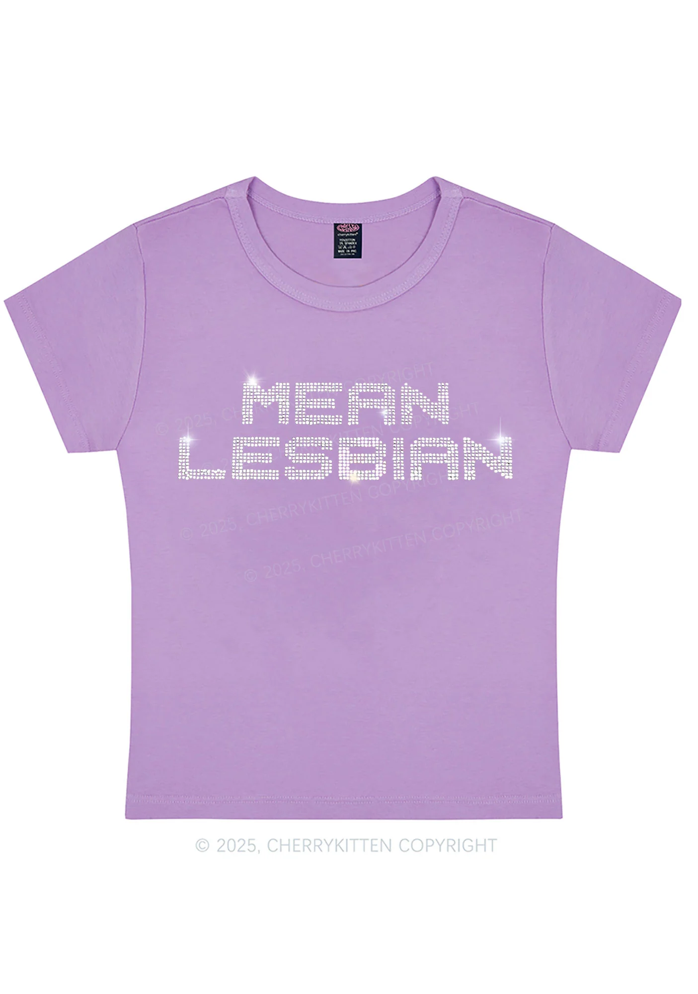 Rhinestone Mean Lesbian Pride Y2K Baby Tee Cherrykitten - Image 5