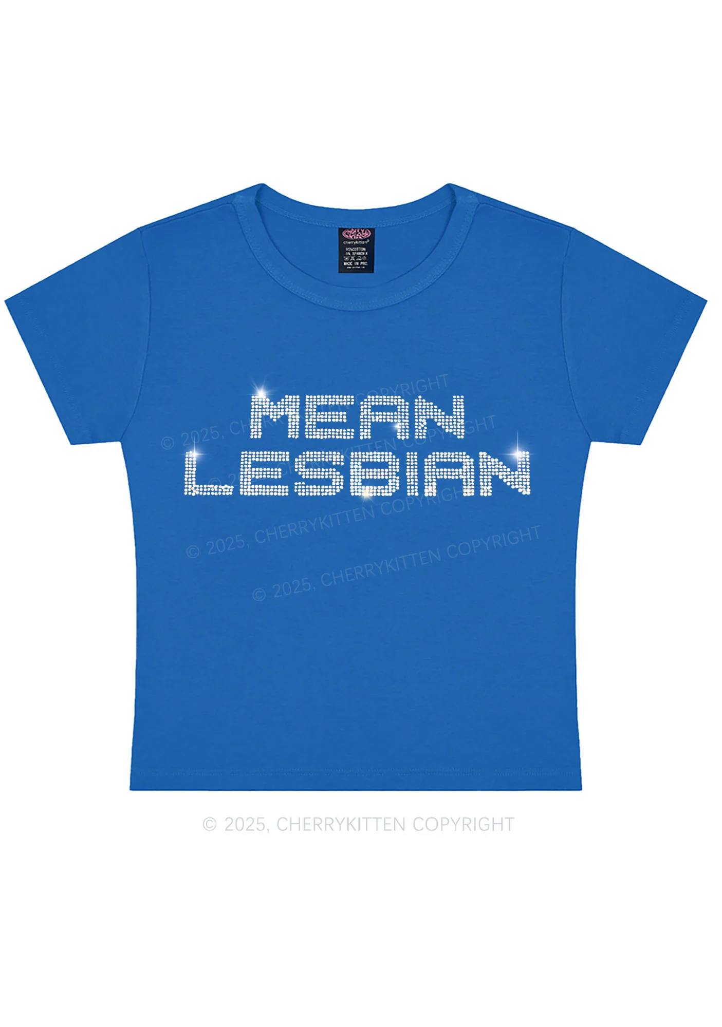 Rhinestone Mean Lesbian Pride Y2K Baby Tee Cherrykitten - Image 6
